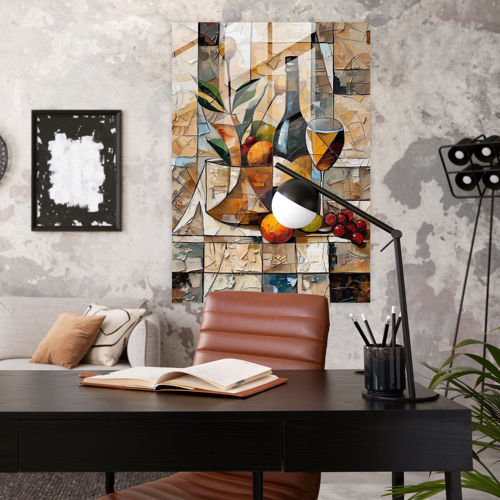 Textured Cubist Still Life Home Decoration - Cubism, Home Decoration, Wall Decoration, Glass Print
