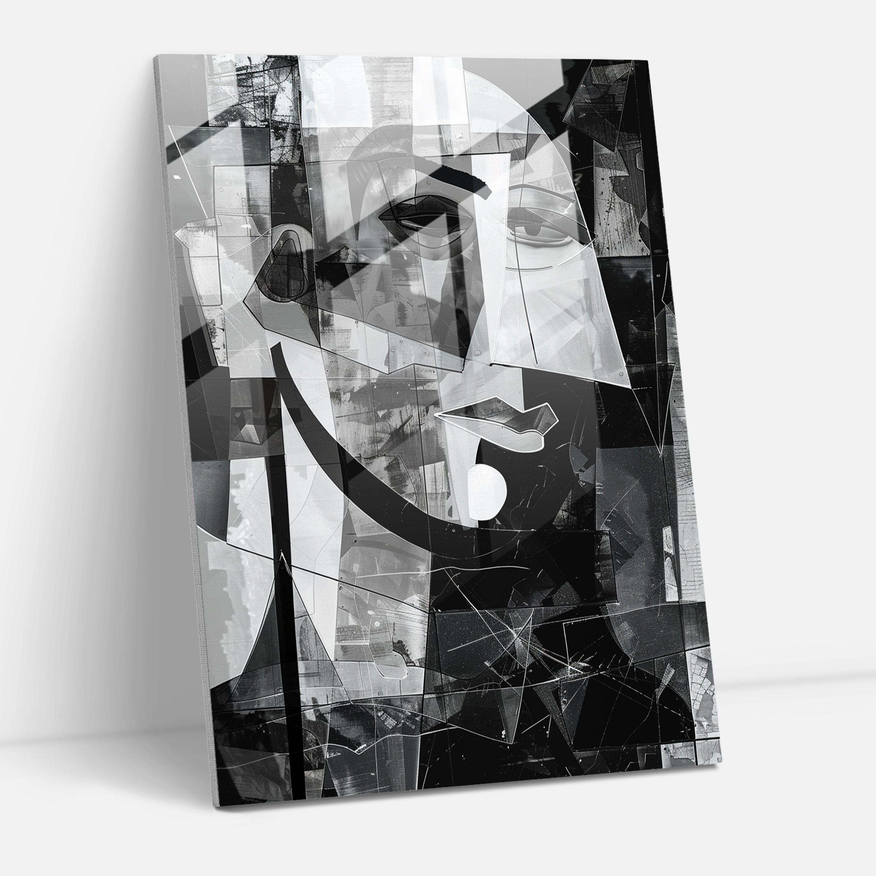 Grayscale Cubism Collage Glass Wall Art - Cubism, Modern Art, Glass Wall Art, Glass Art