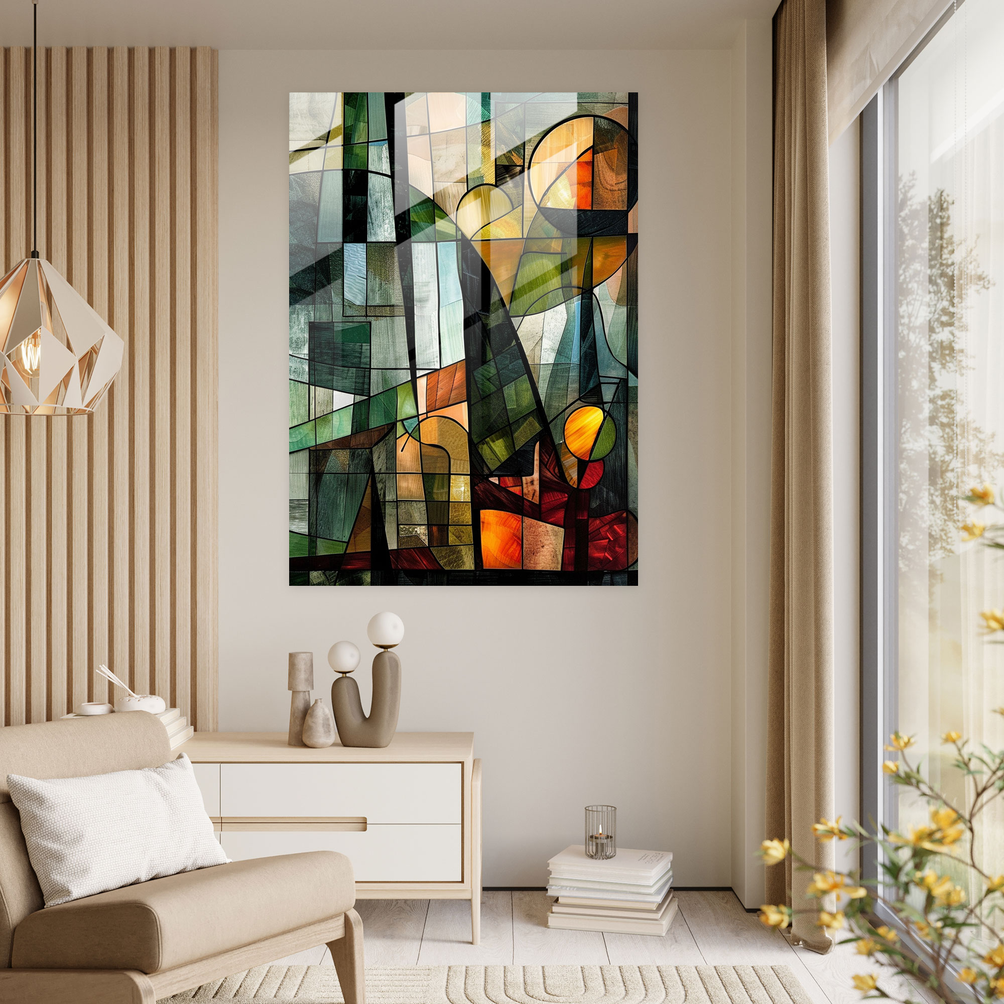 Abstract Landscapes Cubism Glass Print - Cubism, Wall Decoration, Glass Print, Home Decoration
