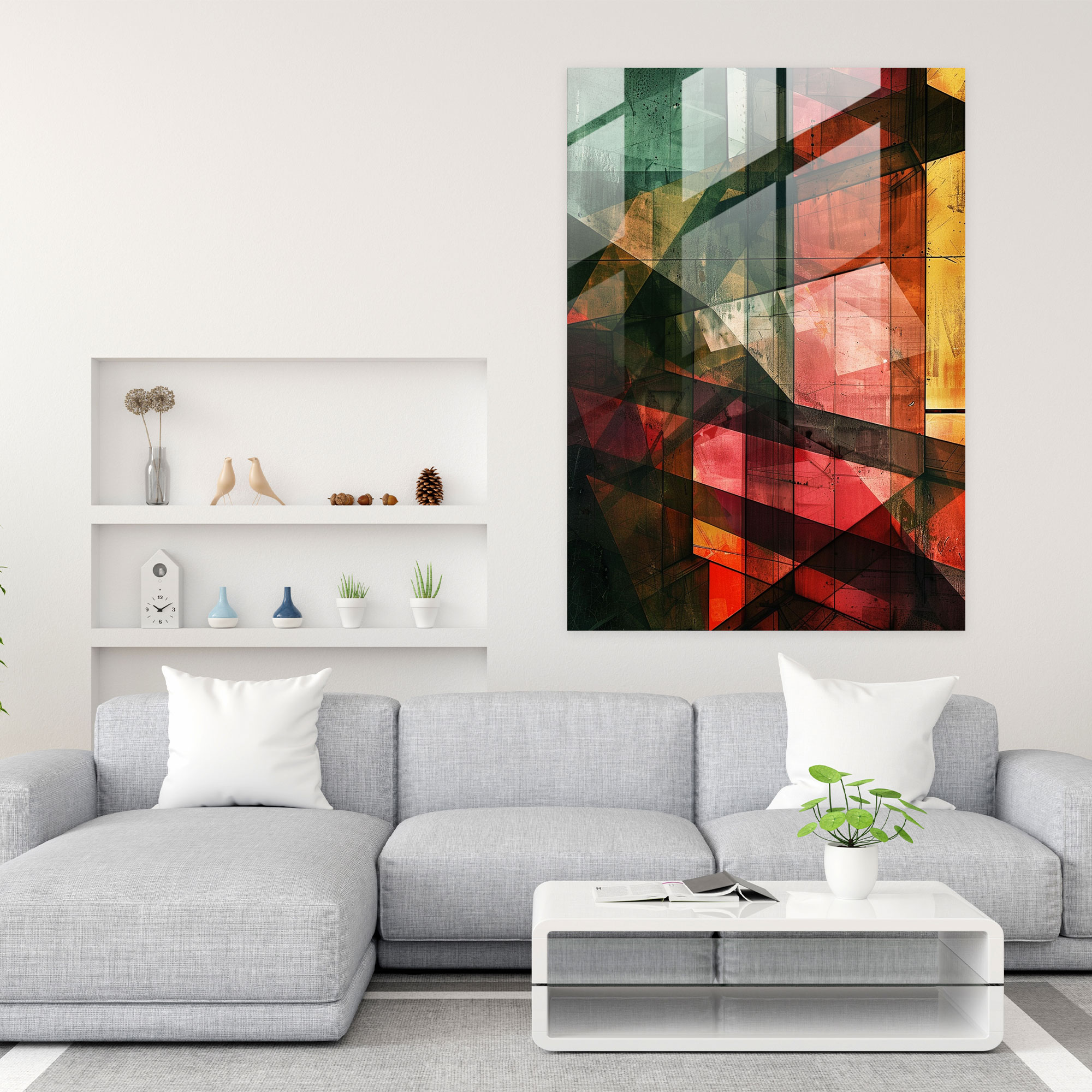 Cubism Glass Print Abstract Geometric Shapes Wall Art - Cubism, Abstract Geometric Shapes, Glass Print, Modern Art
