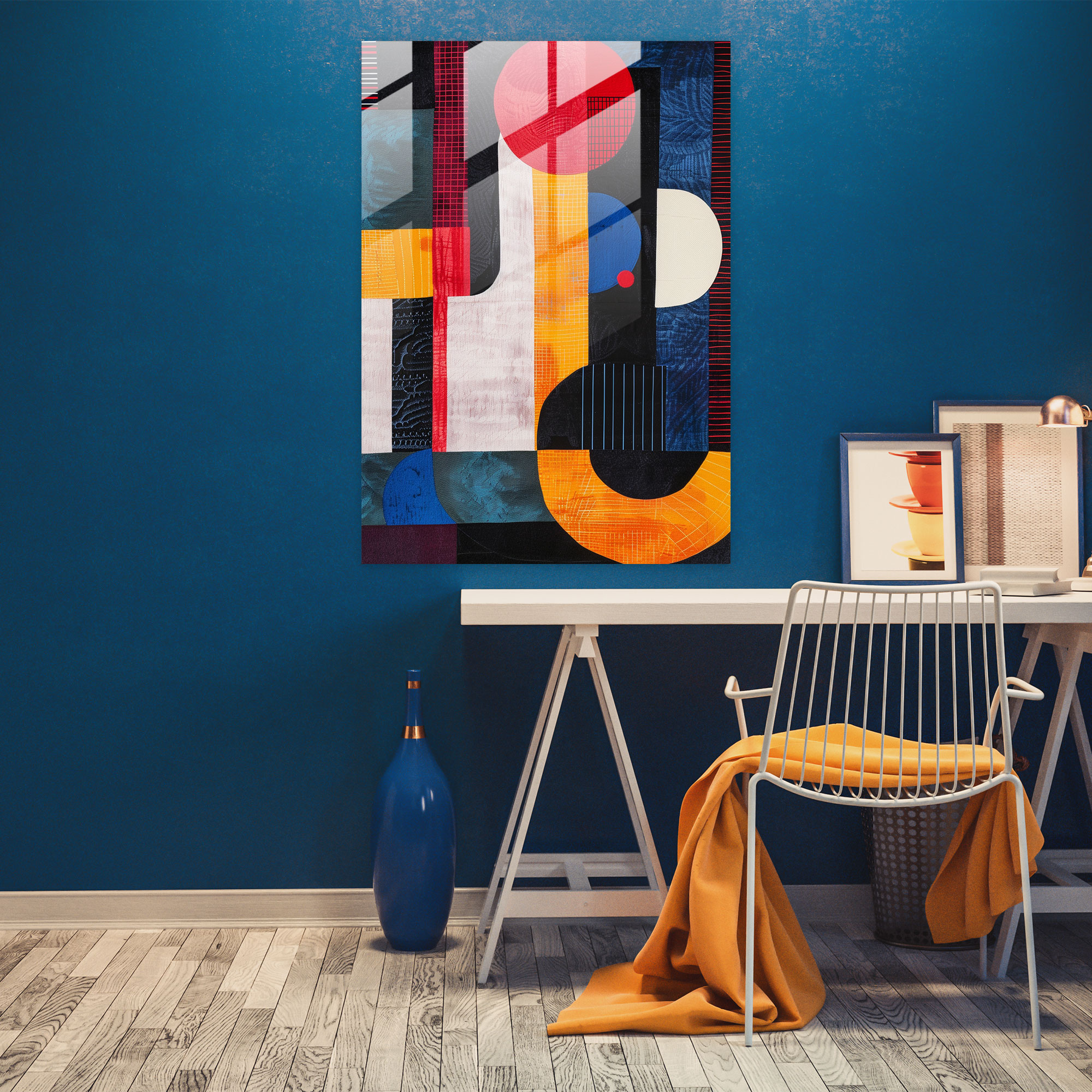 Cubism Home Decoration Bold Colors Glass Print - Cubism, Wall Decoration, Home Decoration, Bold Colors