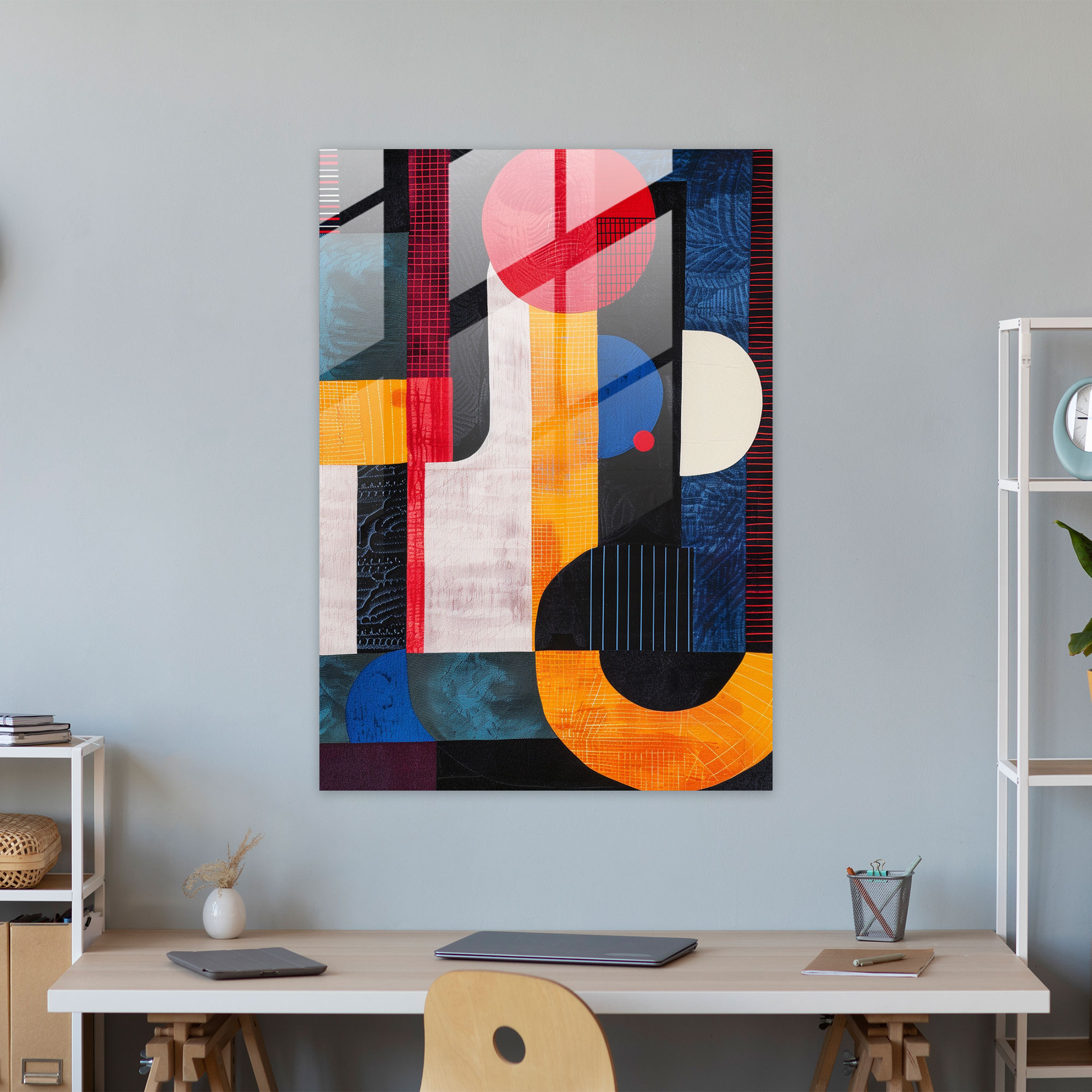 Cubism Home Decoration Bold Colors Glass Print - Cubism, Wall Decoration, Home Decoration, Bold Colors