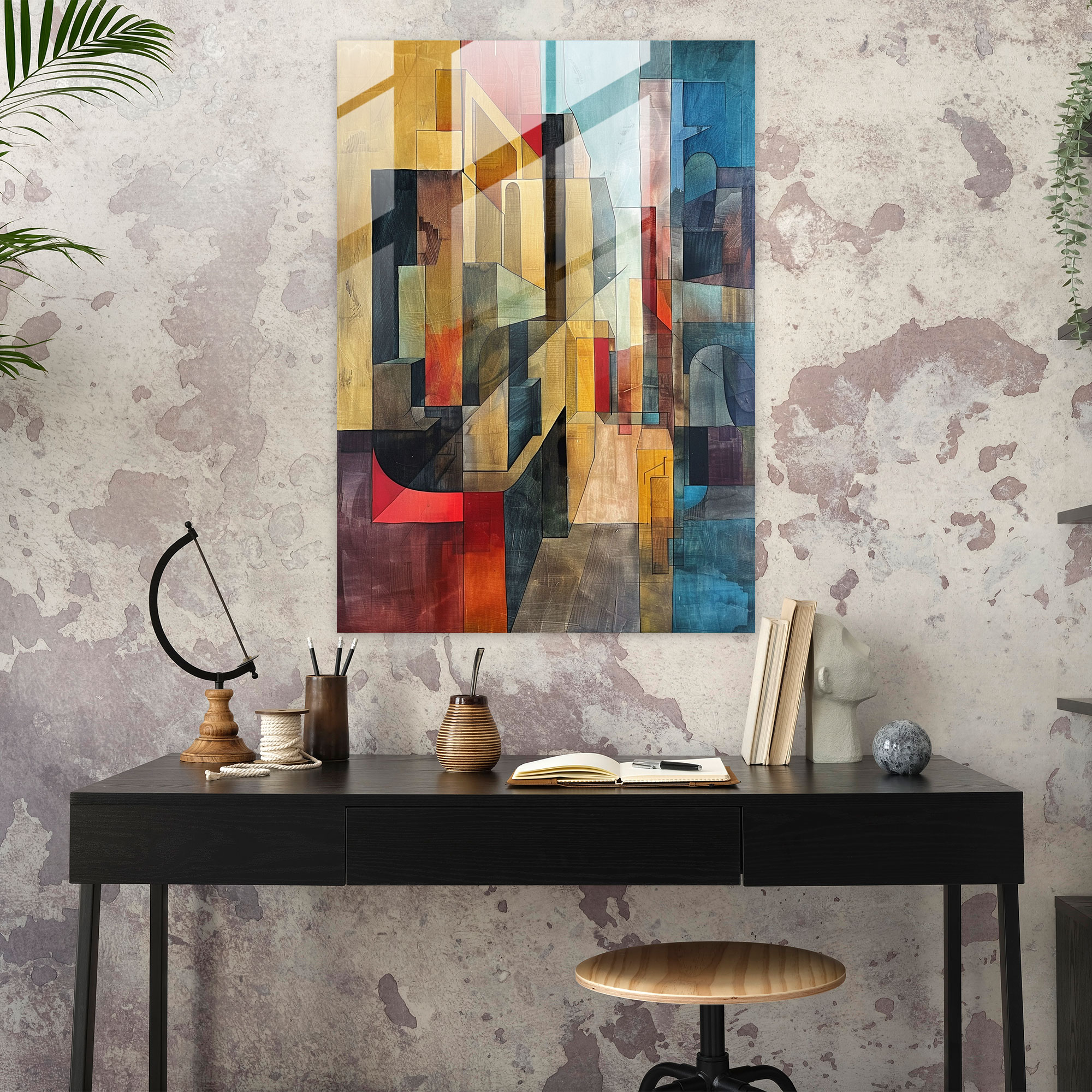 Cubism Wall Decoration Abstract Cityscape Glass Print - Cubism, Wall Decoration, Glass Print, Glass Wall Art