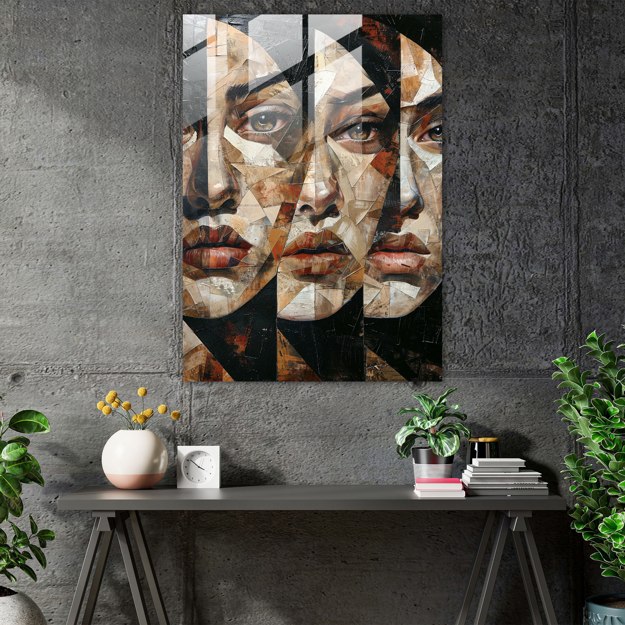 Cubism Modern Art Fragmented Faces Glass Print - Cubism, Fragmented Faces, Wall Decoration, Glass Wall Art