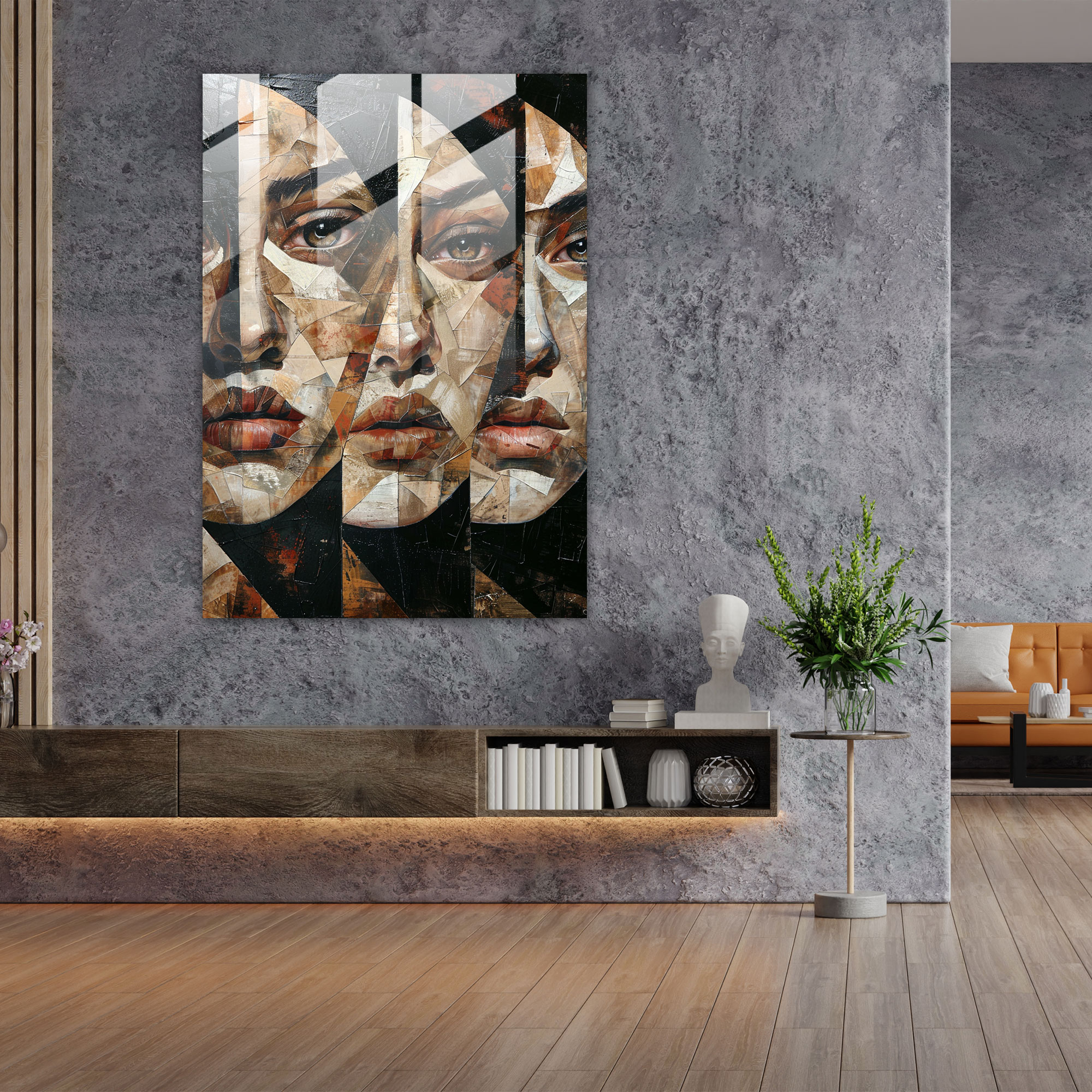 Cubism Modern Art Fragmented Faces Glass Print - Cubism, Fragmented Faces, Wall Decoration, Glass Wall Art