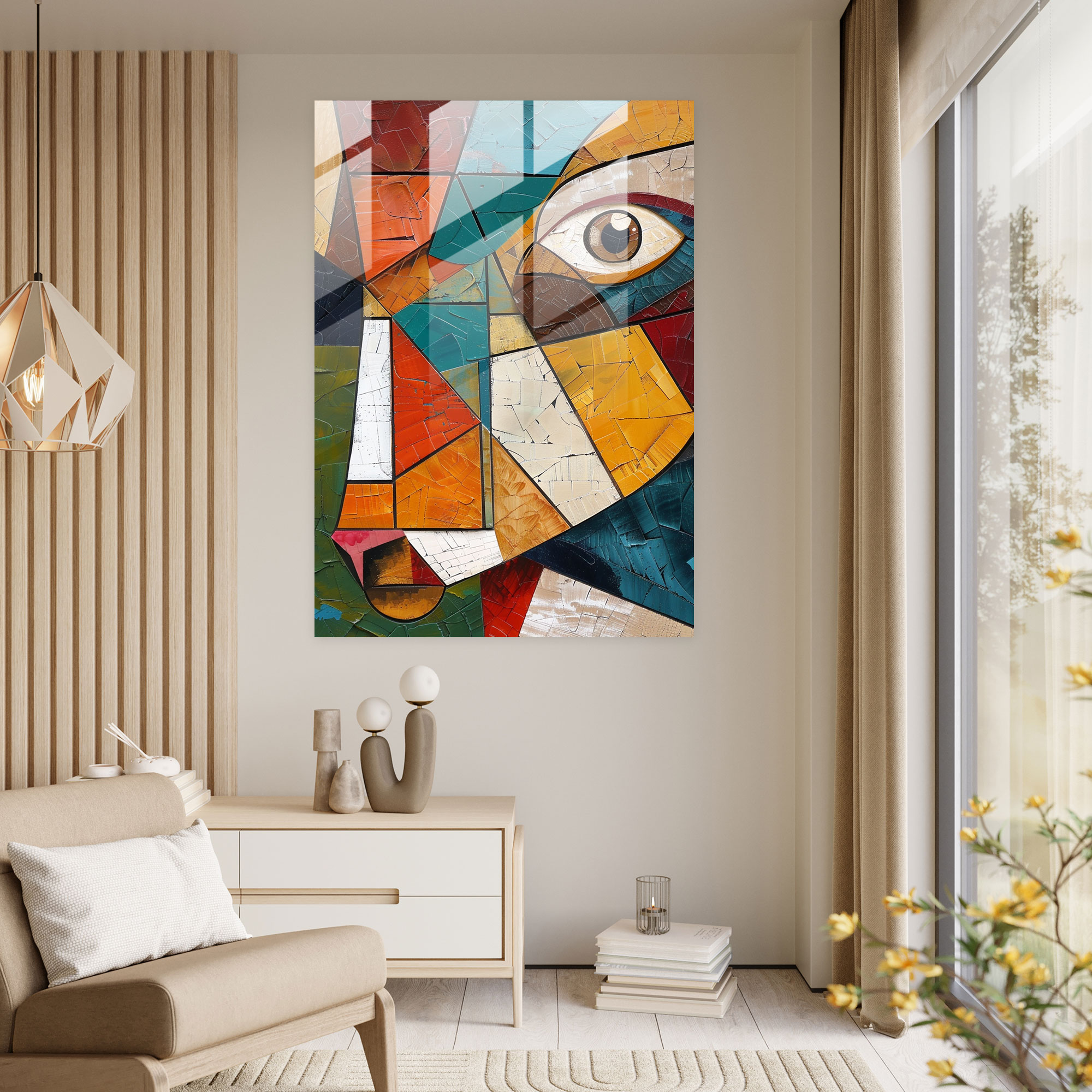 Cubism Home Decoration Cubist Animal Portrait Glass Print - Cubism, Glass Wall Art, Cubism, Home Decoration