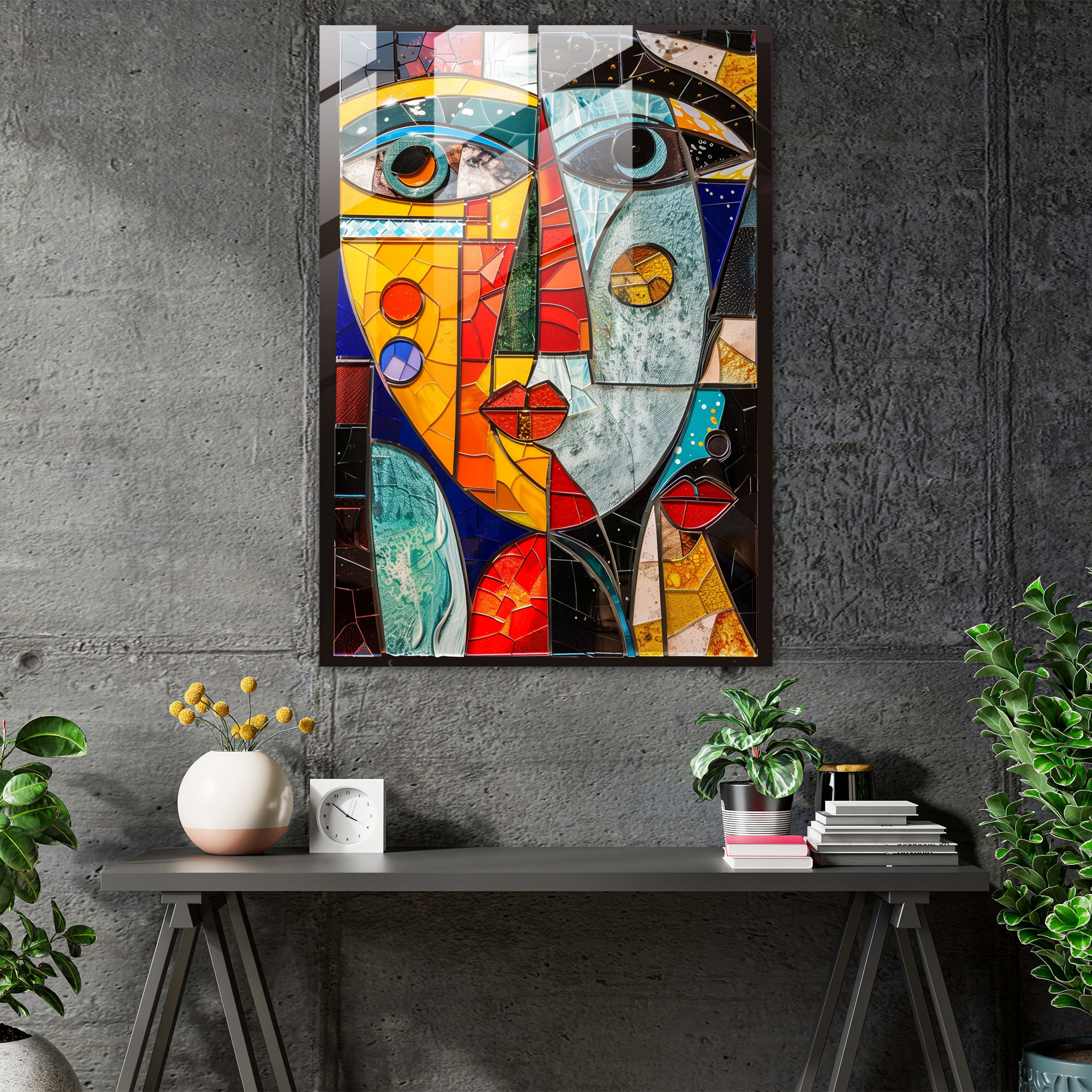 Picasso Inspired Abstract Faces Glass Wall Art - Cubism, Cubism, Glass Wall Art, Wall Decoration