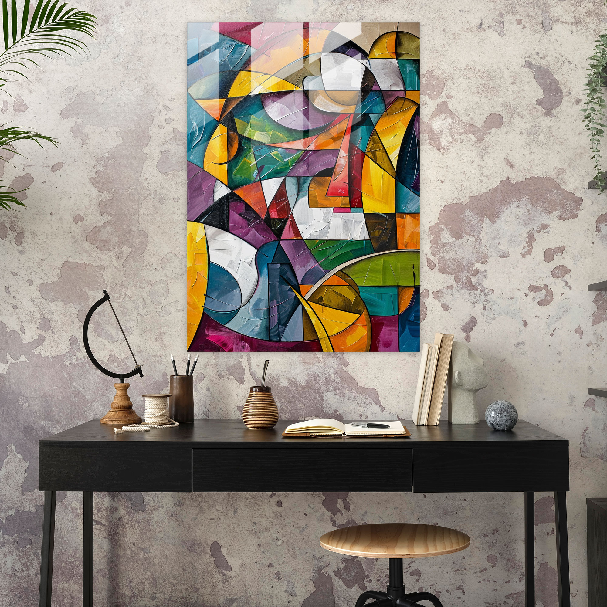 Colorful Abstract Forms Cubism Home Decoration - Cubism, Modern Art, Home Decoration, Glass Print