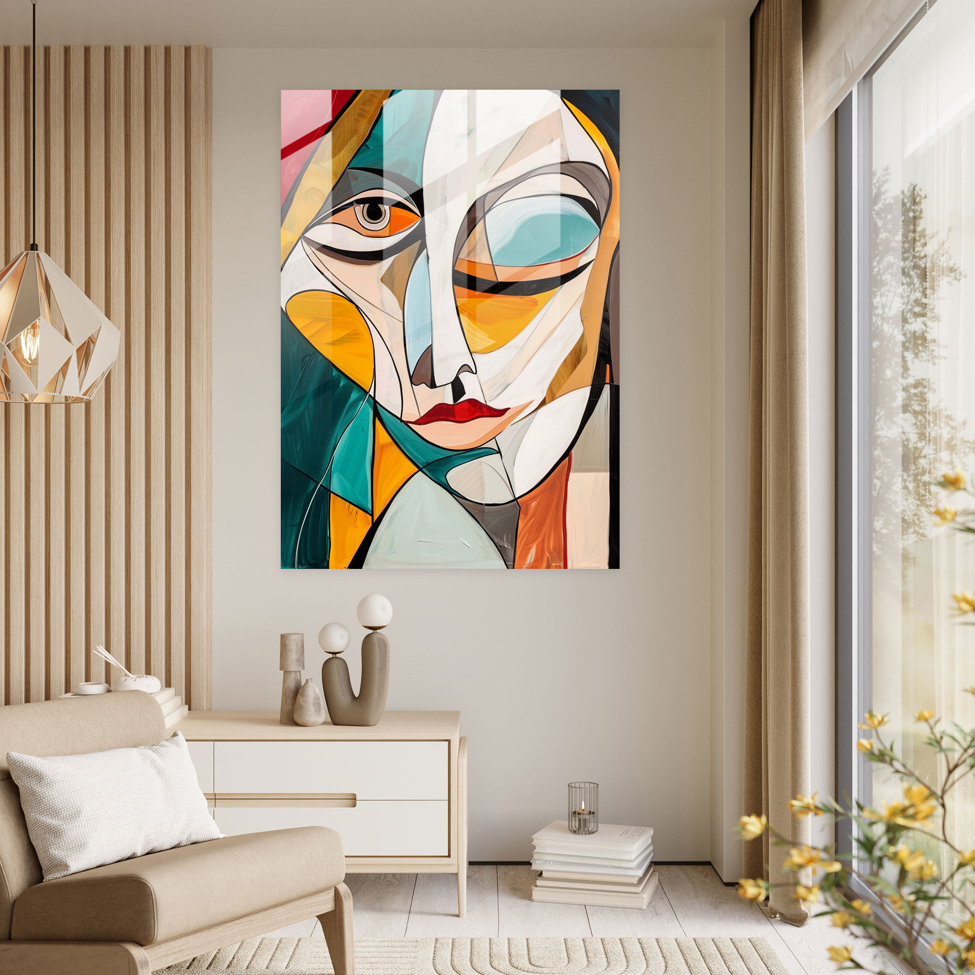 Bold Lines Cubism Modern Art - Cubism, Glass Wall Art, Cubism, Modern Art