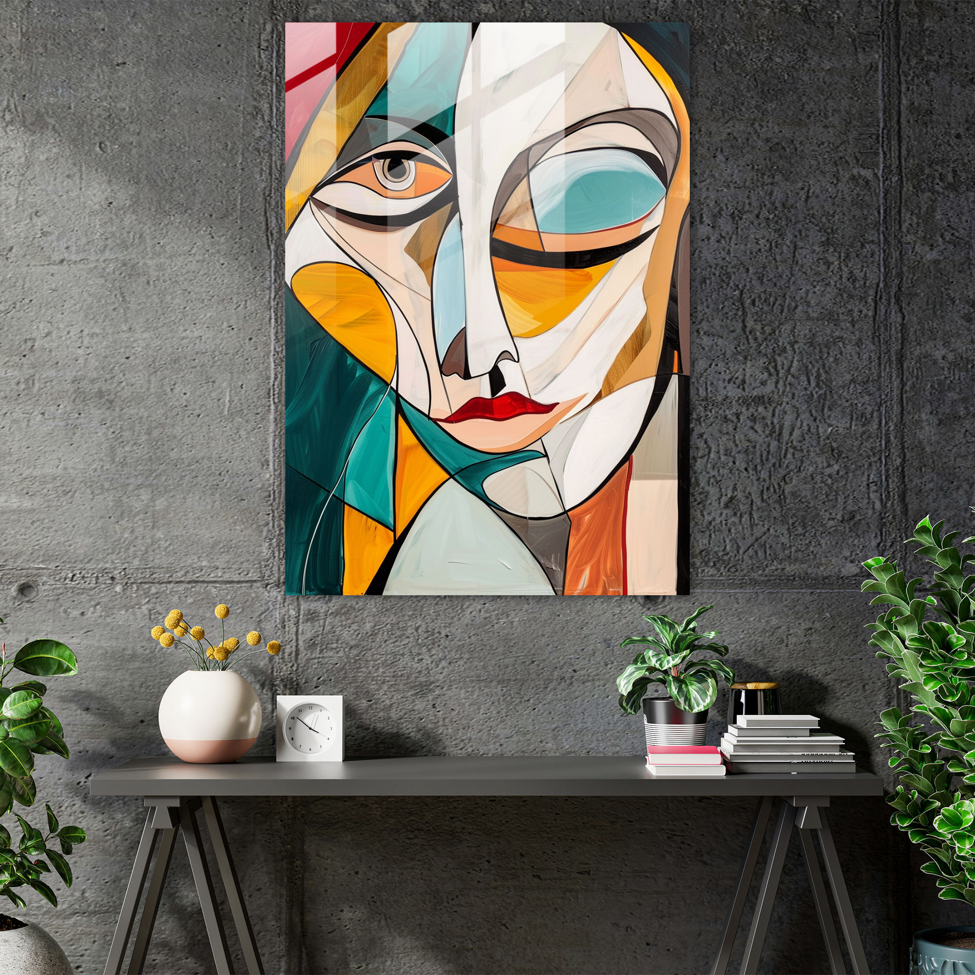 Bold Lines Cubism Modern Art - Cubism, Glass Wall Art, Cubism, Modern Art