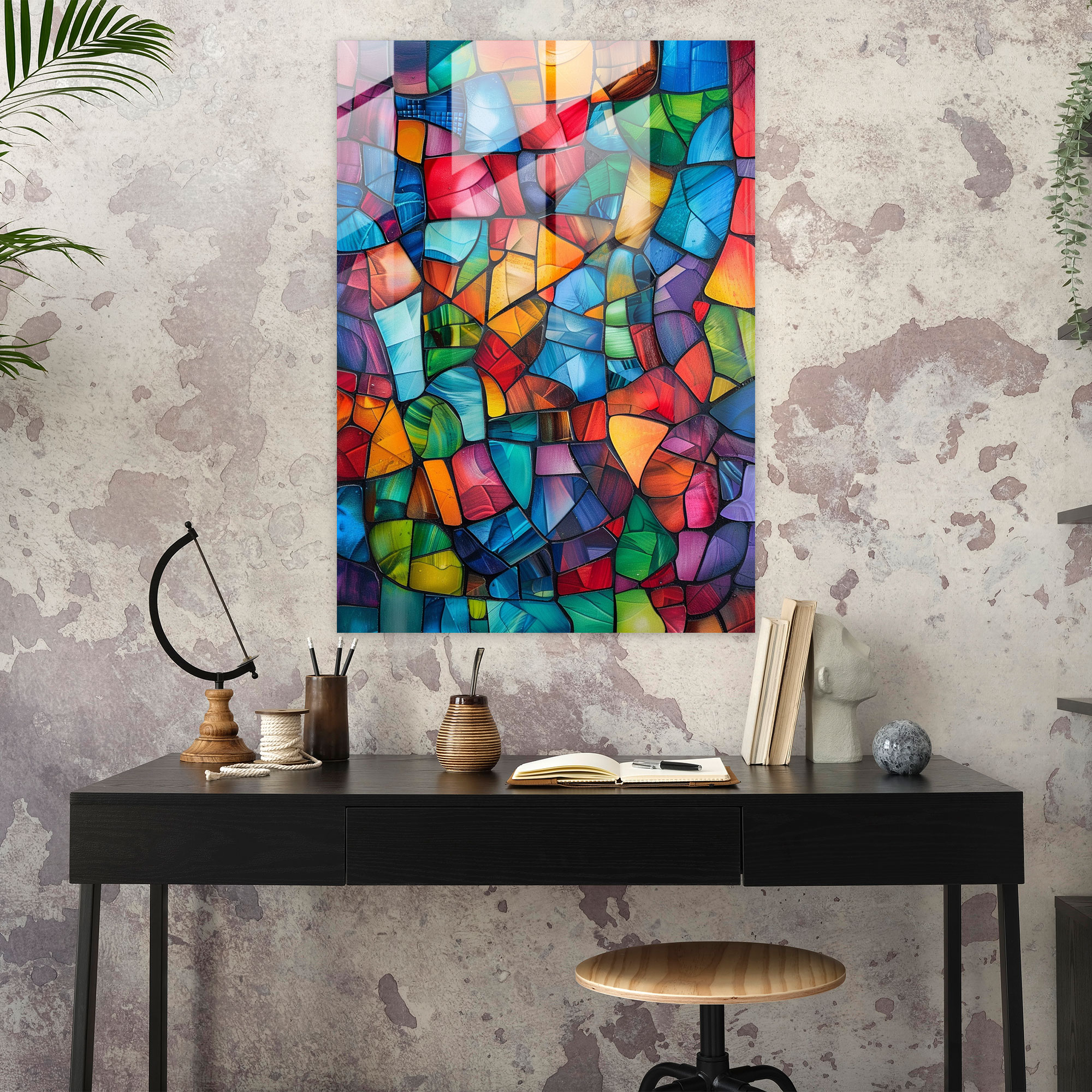 Mosaic Patterns Cubism Glass Print - Cubism, Home Decoration, Cubism, Modern Art