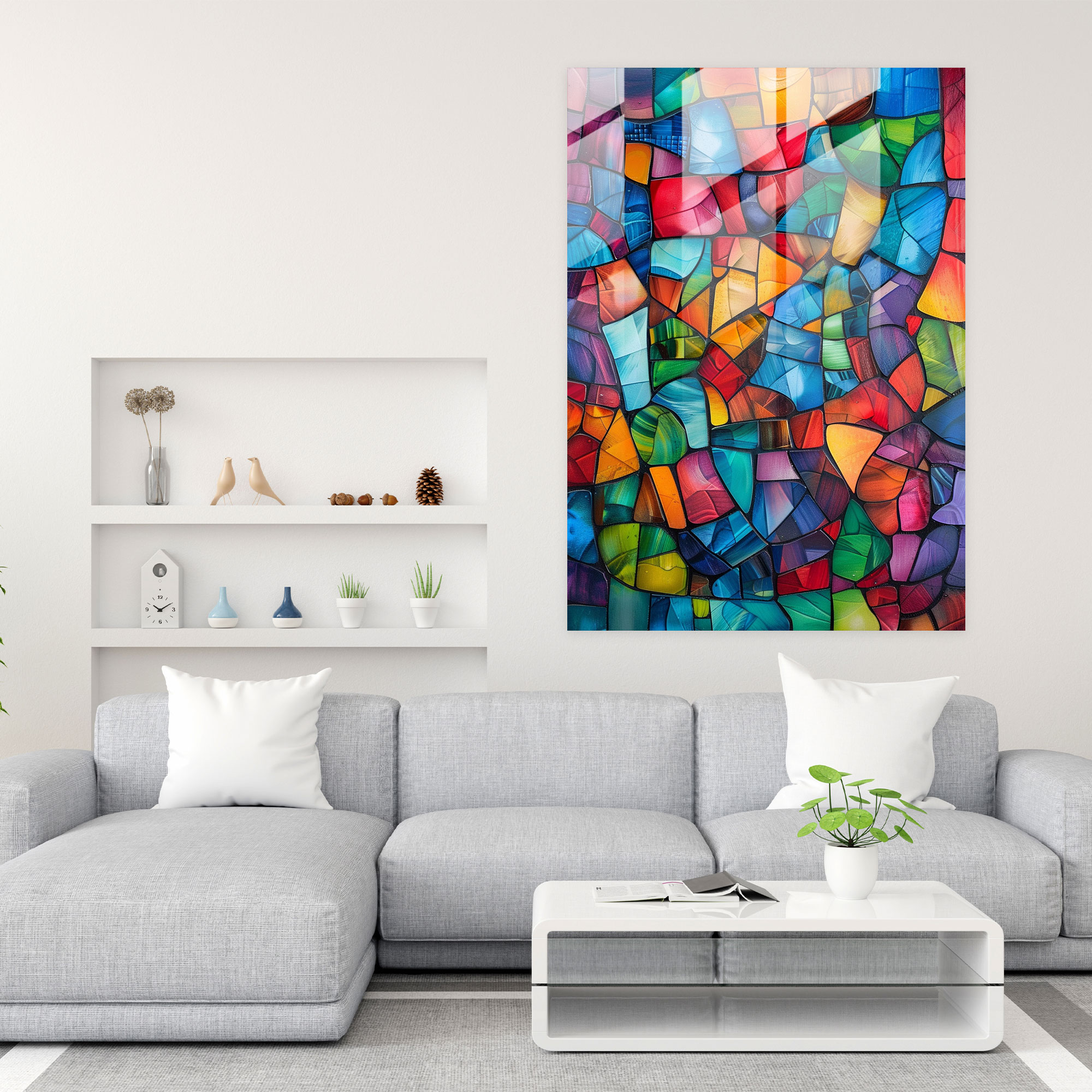 Mosaic Patterns Cubism Glass Print - Cubism, Home Decoration, Cubism, Modern Art
