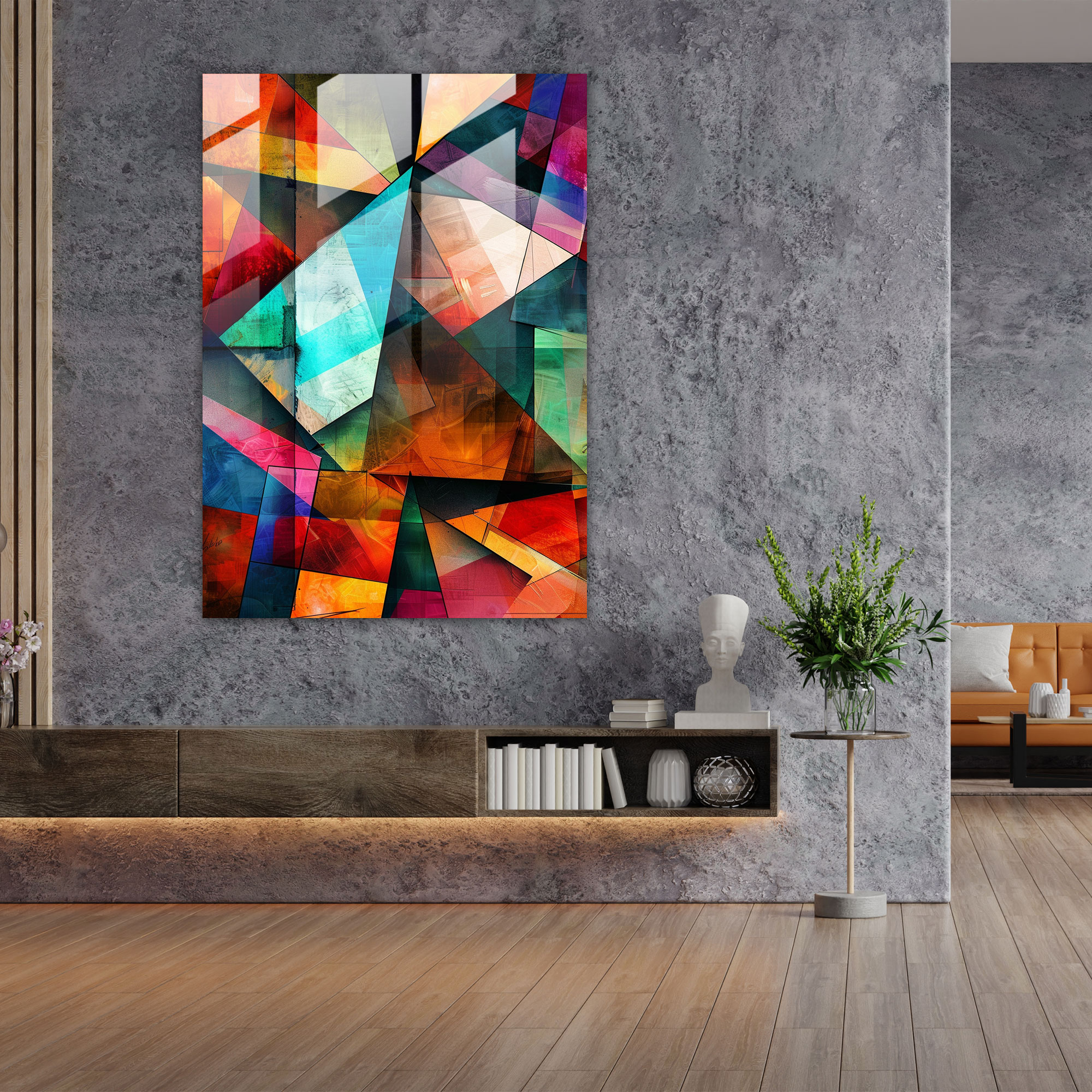 Cubism Abstract Geometric Shapes Glass Print - Cubism, Glass Print, Home Decoration, Cubism