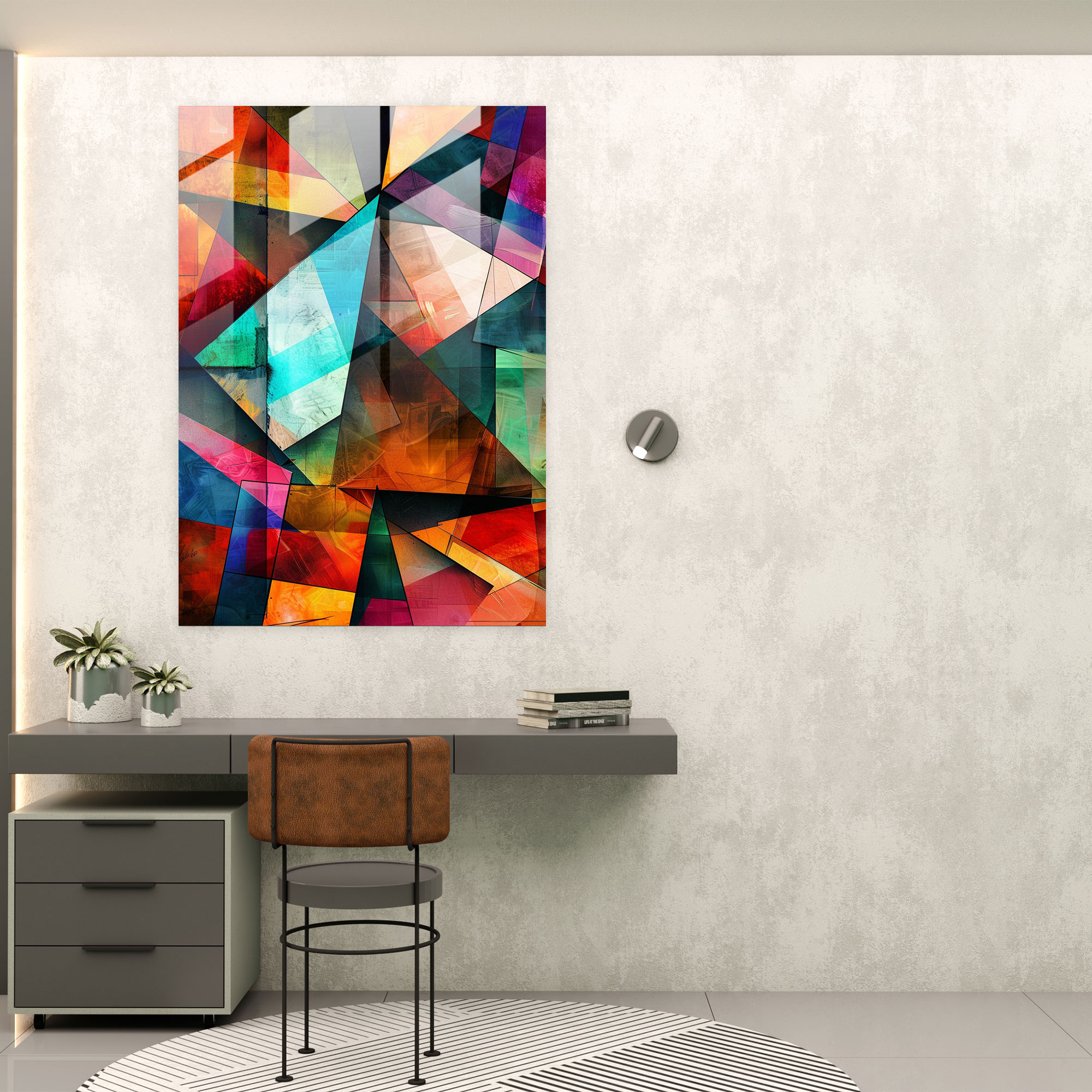 Cubism Abstract Geometric Shapes Glass Print - Cubism, Glass Print, Home Decoration, Cubism