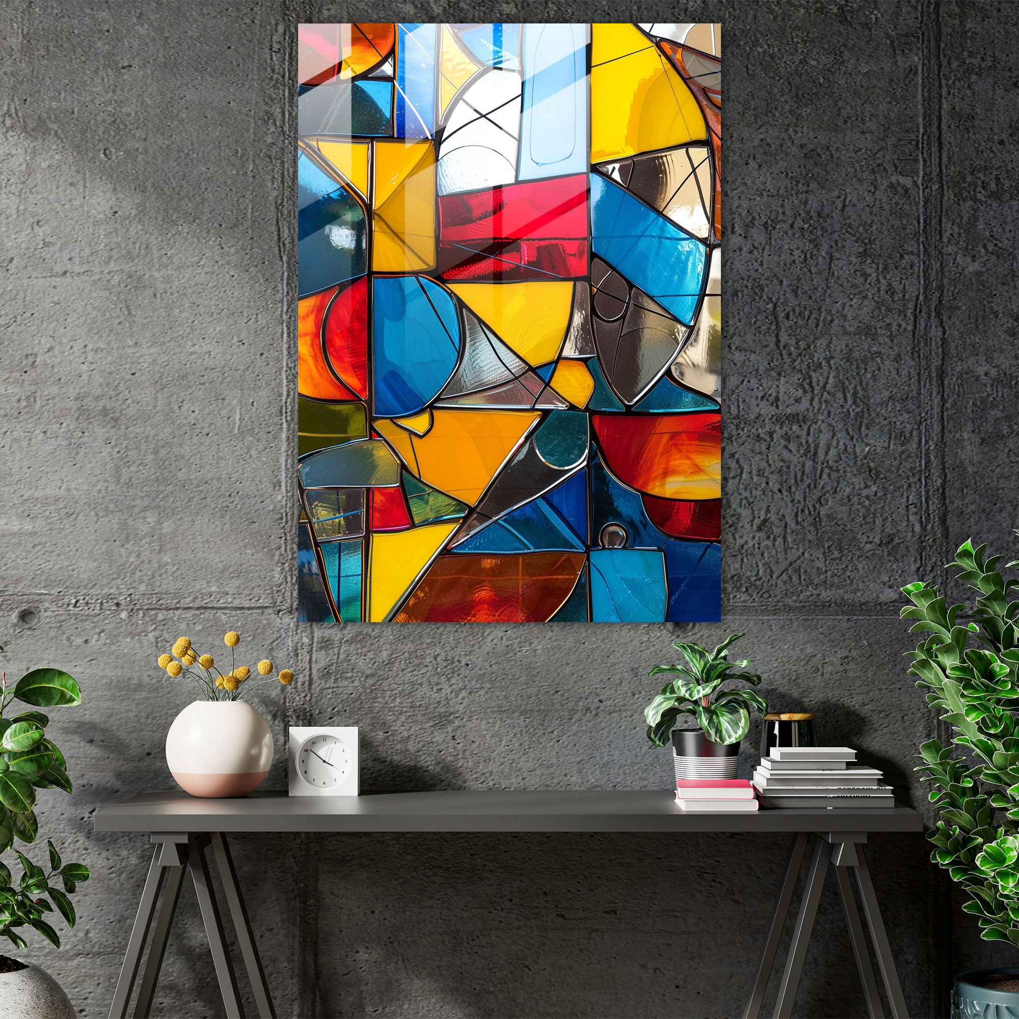 Primary Shapes Cubism Glass Art - Cubism, Wall Decoration, Modern Art, Cubism