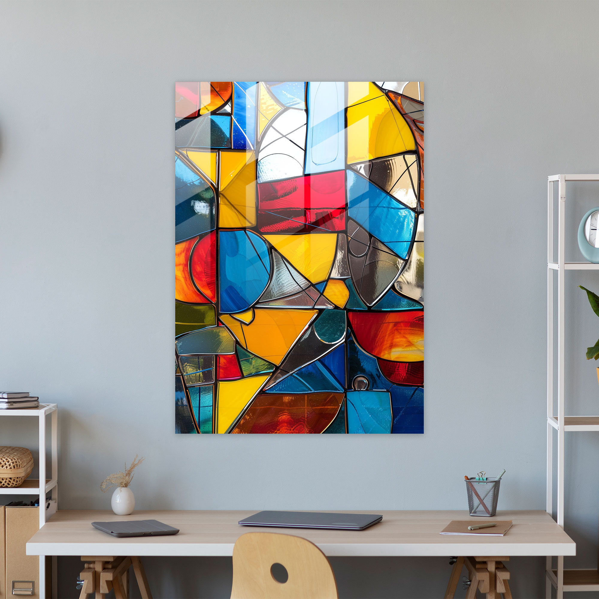 Primary Shapes Cubism Glass Art - Cubism, Wall Decoration, Modern Art, Cubism