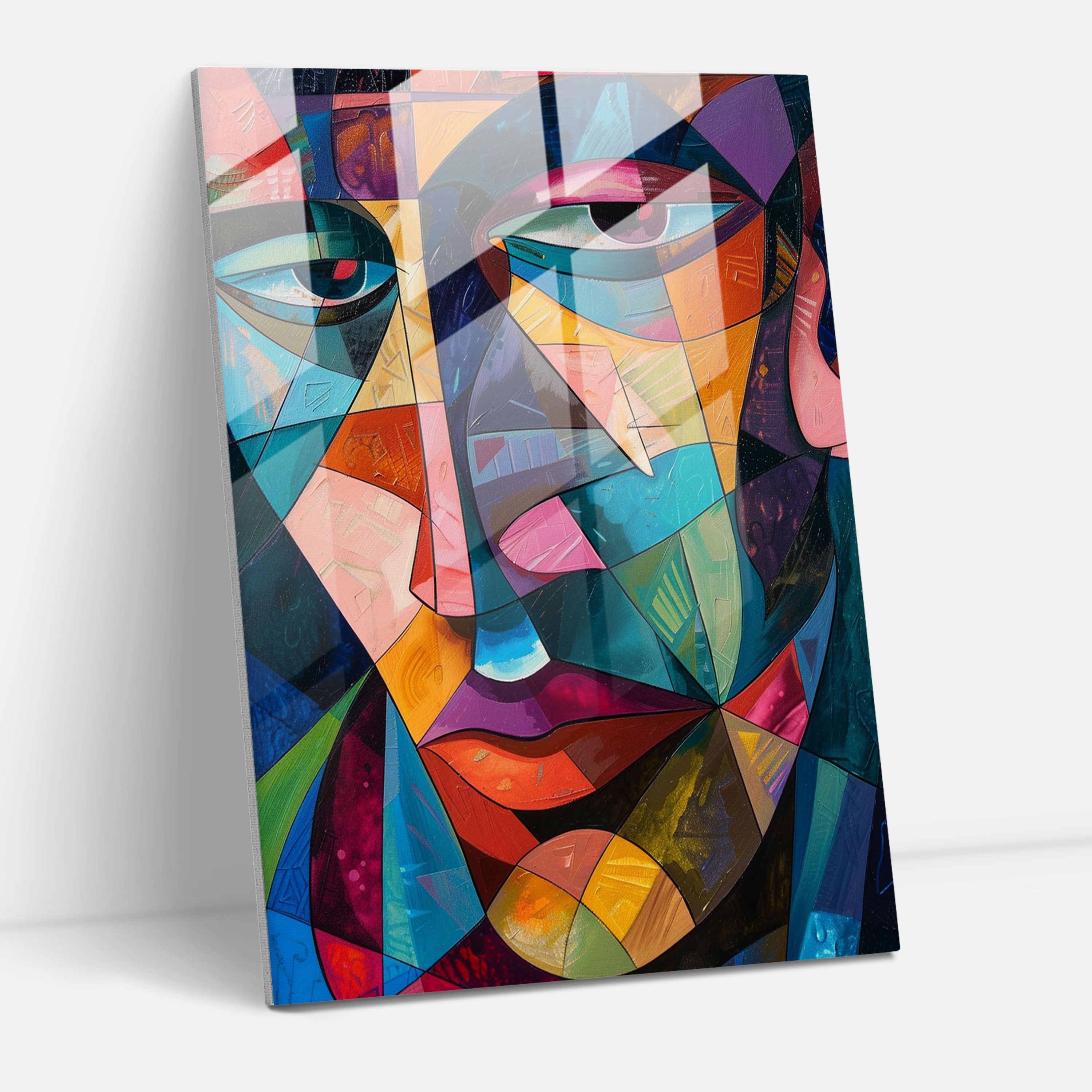 Colorful Geometric Faces Cubism Modern Art - Cubism, Cubism, Glass Wall Art, Glass Print