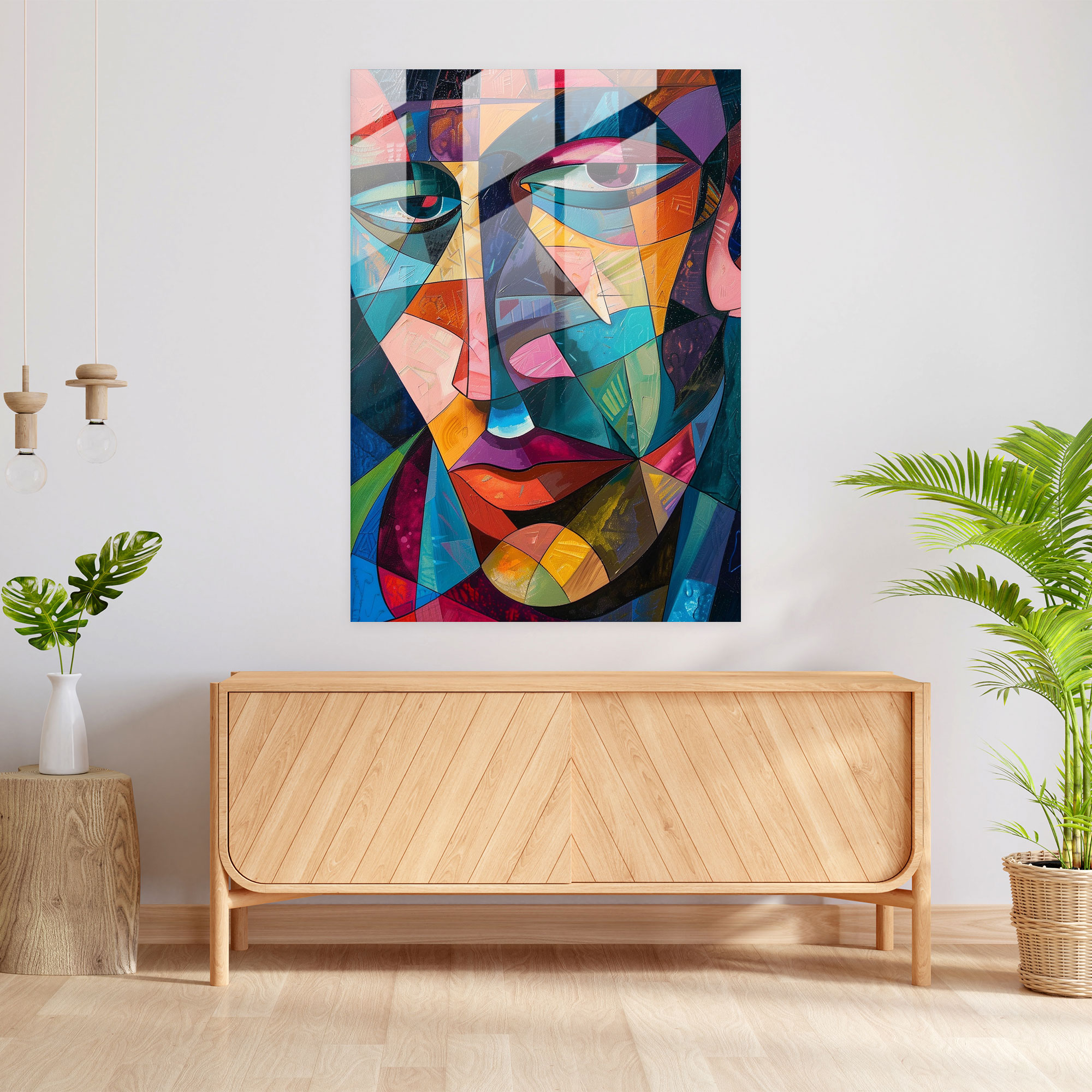 Colorful Geometric Faces Cubism Modern Art - Cubism, Cubism, Glass Wall Art, Glass Print