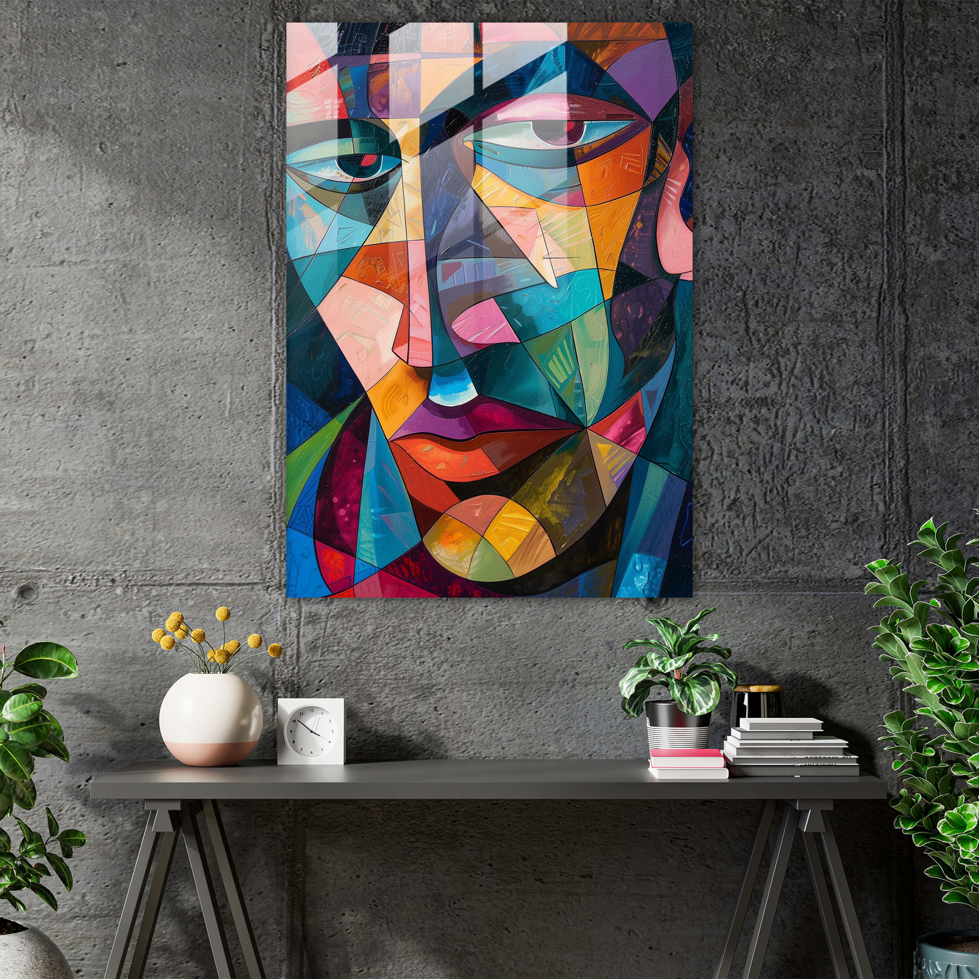 Colorful Geometric Faces Cubism Modern Art - Cubism, Cubism, Glass Wall Art, Glass Print