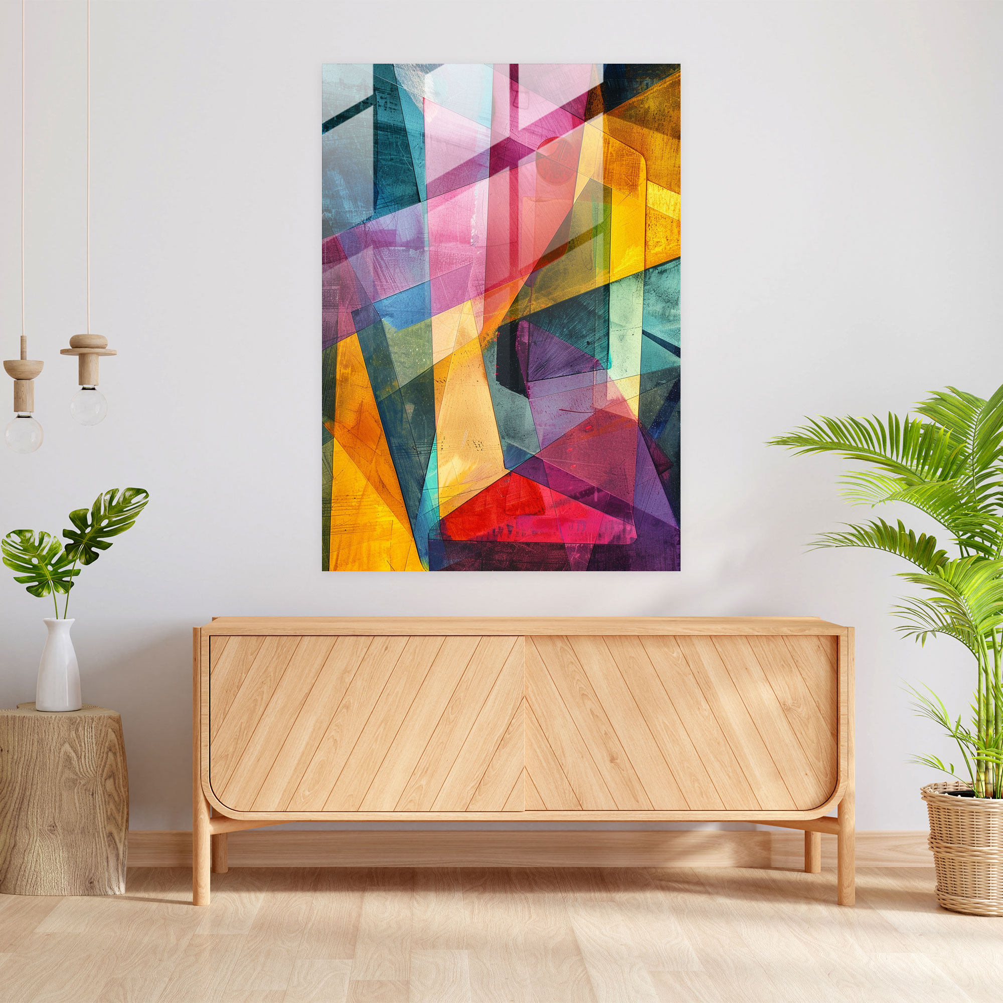 Colorful Overlapping Shapes Cubism Glass Print - Cubism, Cubism, Home Decoration, Modern Art