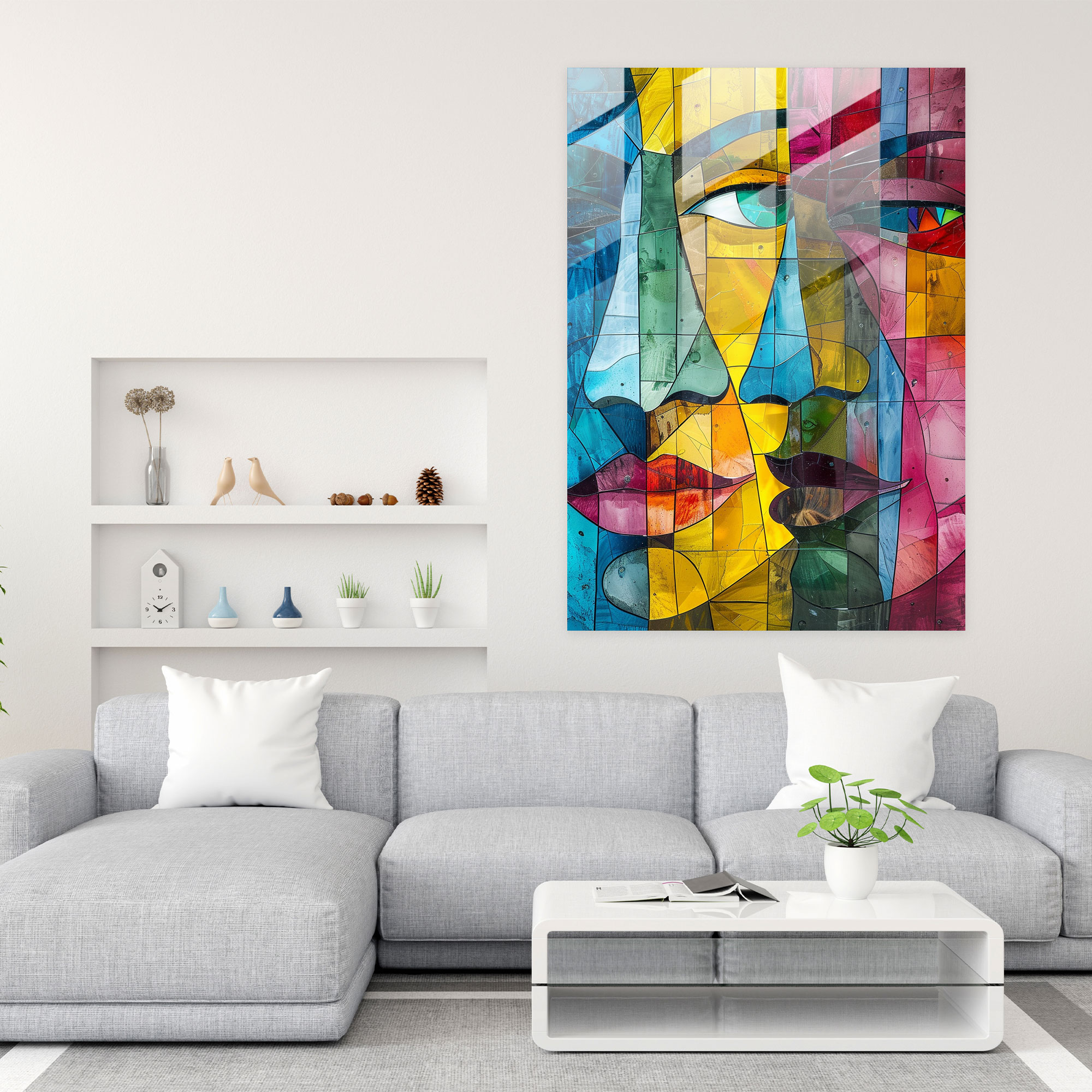 Cubism Colorful Faces Glass Wall Art - Cubism, Wall Decoration, Modern Art, Glass Wall Art