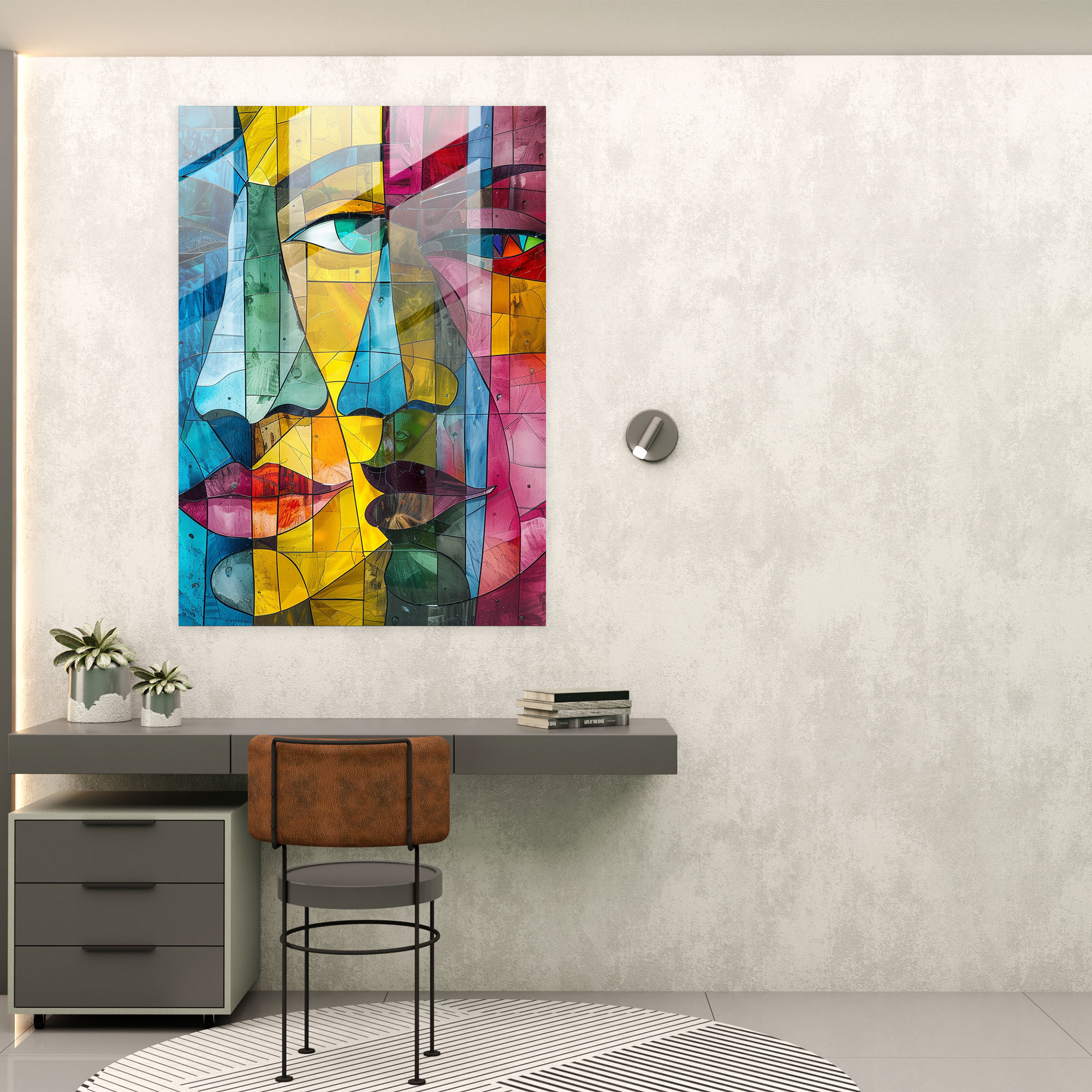 Cubism Colorful Faces Glass Wall Art - Cubism, Wall Decoration, Modern Art, Glass Wall Art