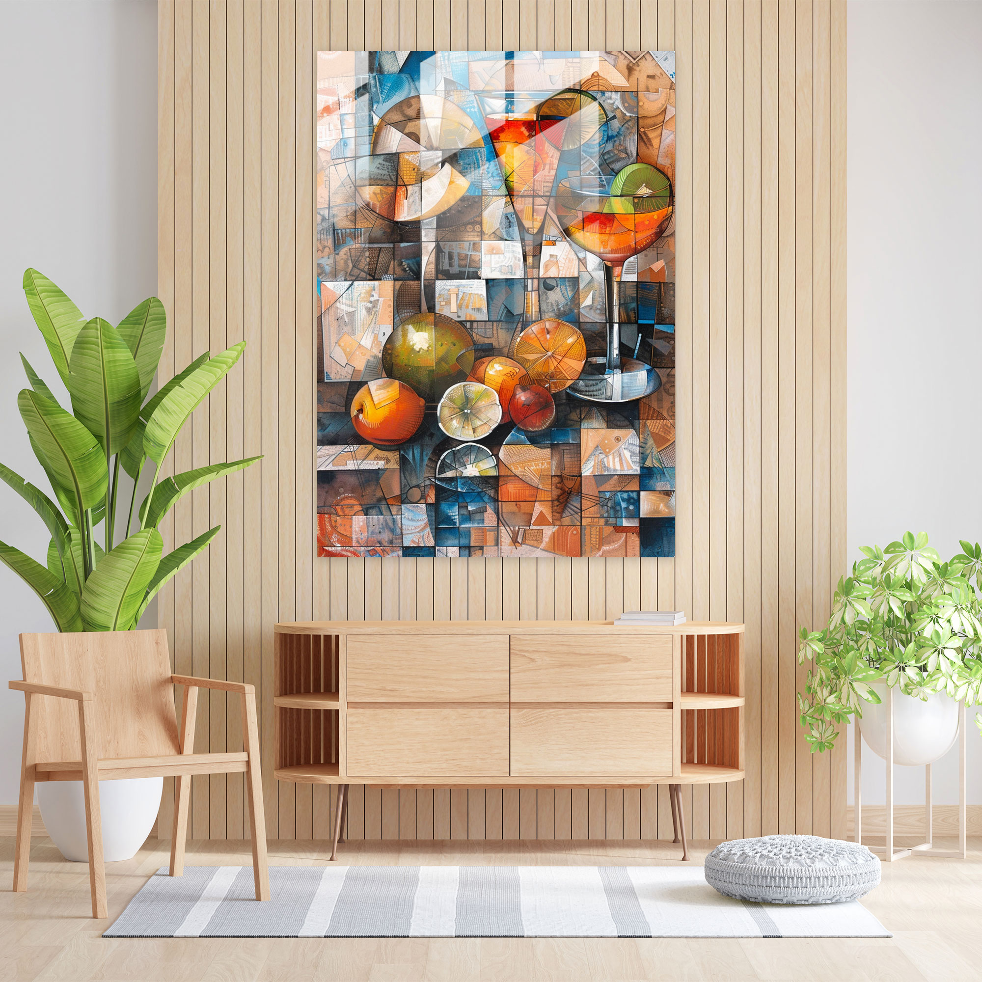 Cubism Fruits Glass Print - Cubism, Glass Wall Art, Modern Art, Cubism