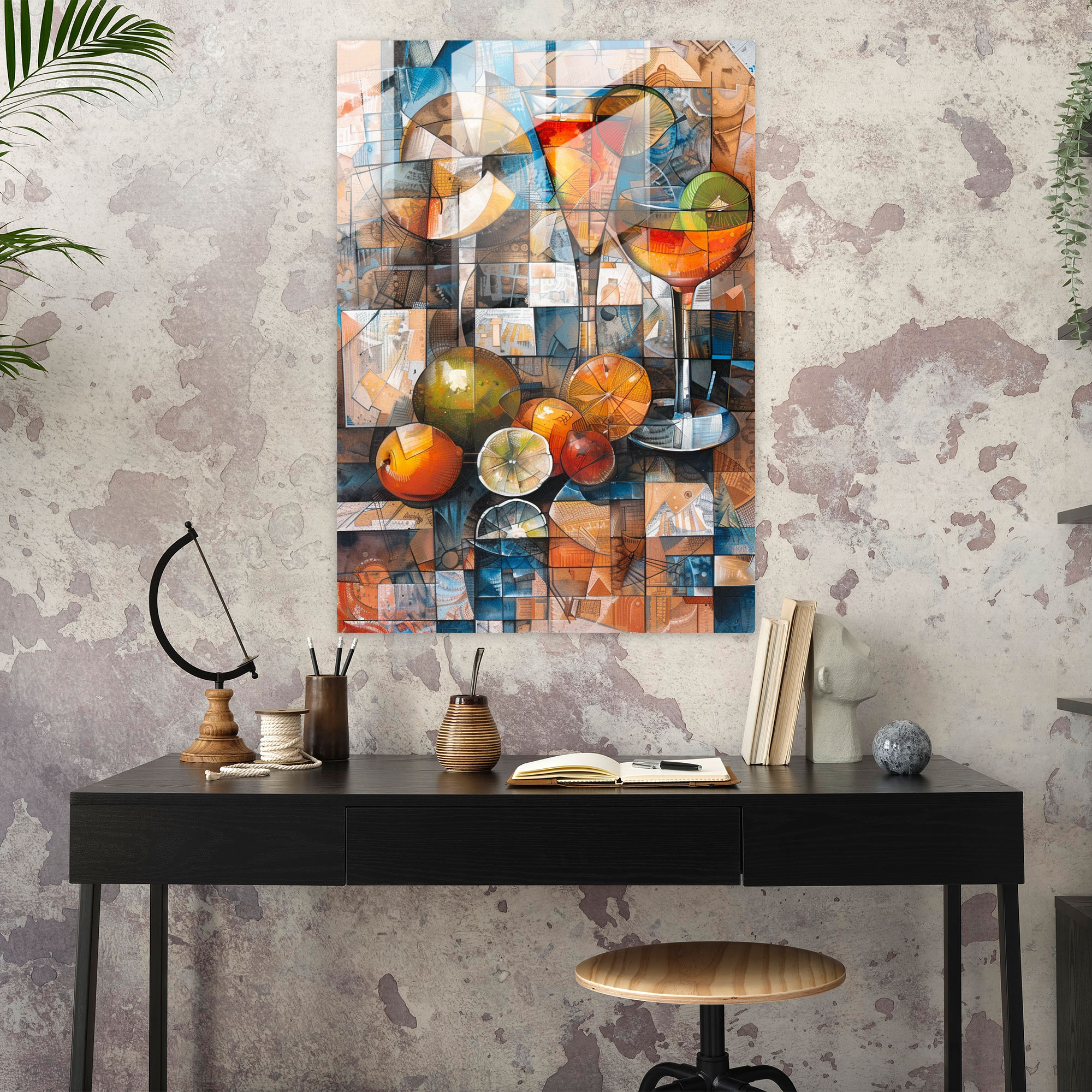 Cubism Fruits Glass Print - Cubism, Glass Wall Art, Modern Art, Cubism