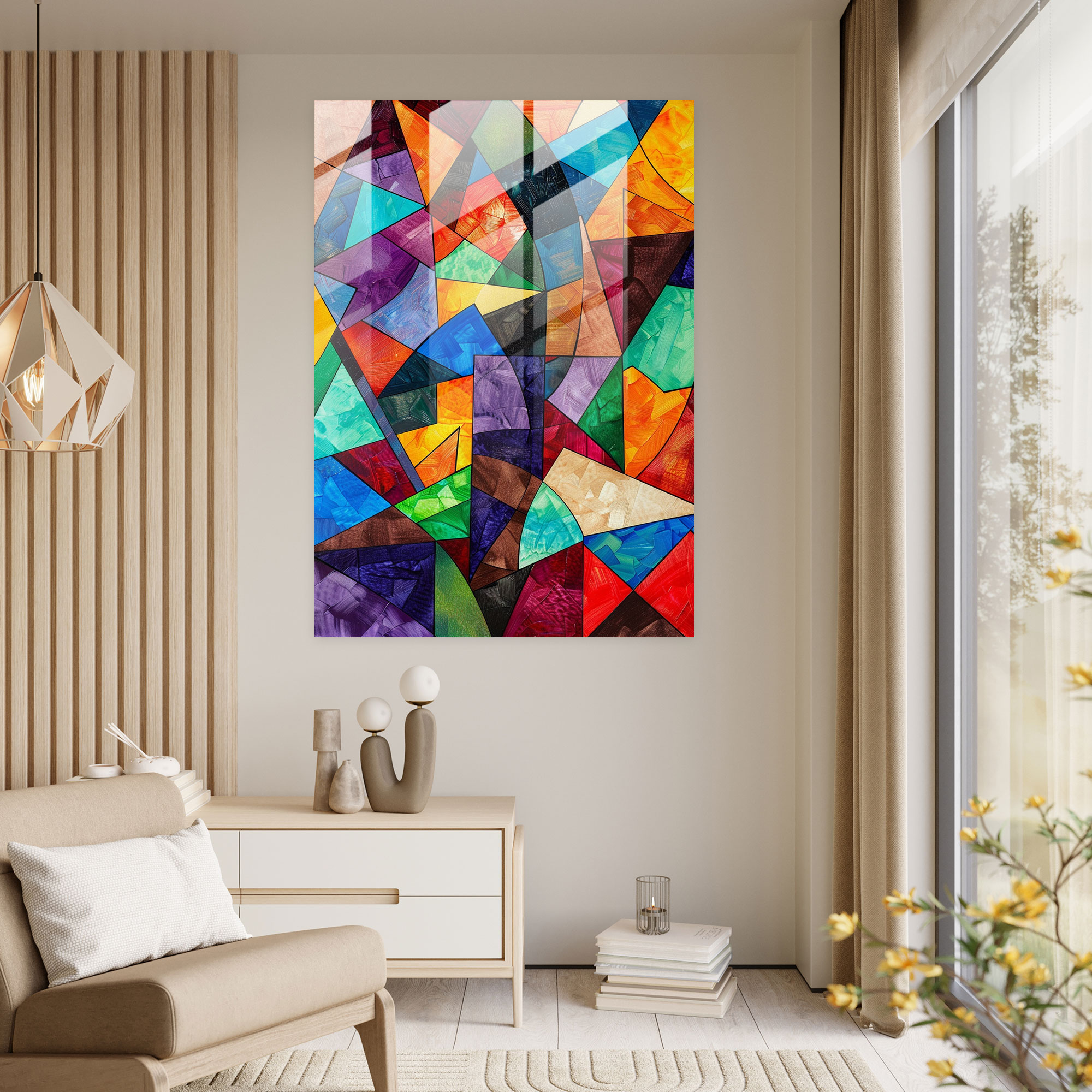 Cubism Geometric Patterns Glass Wall Art - Cubism, Glass Wall Art, Home Decoration, Modern Art