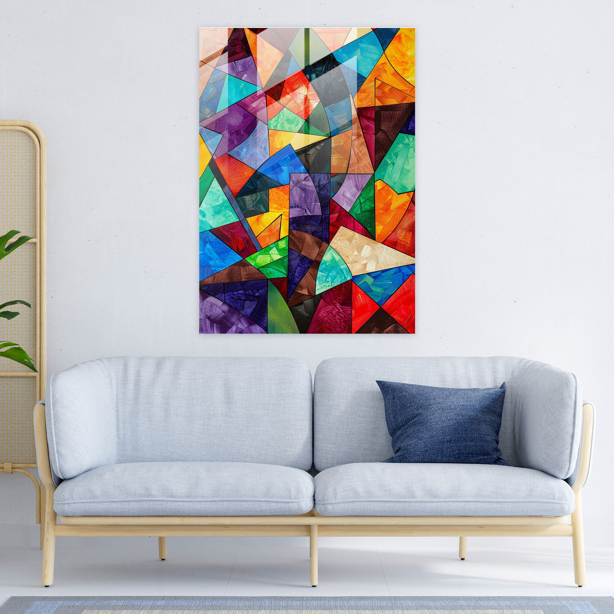 Cubism Geometric Patterns Glass Wall Art - Cubism, Glass Wall Art, Home Decoration, Modern Art