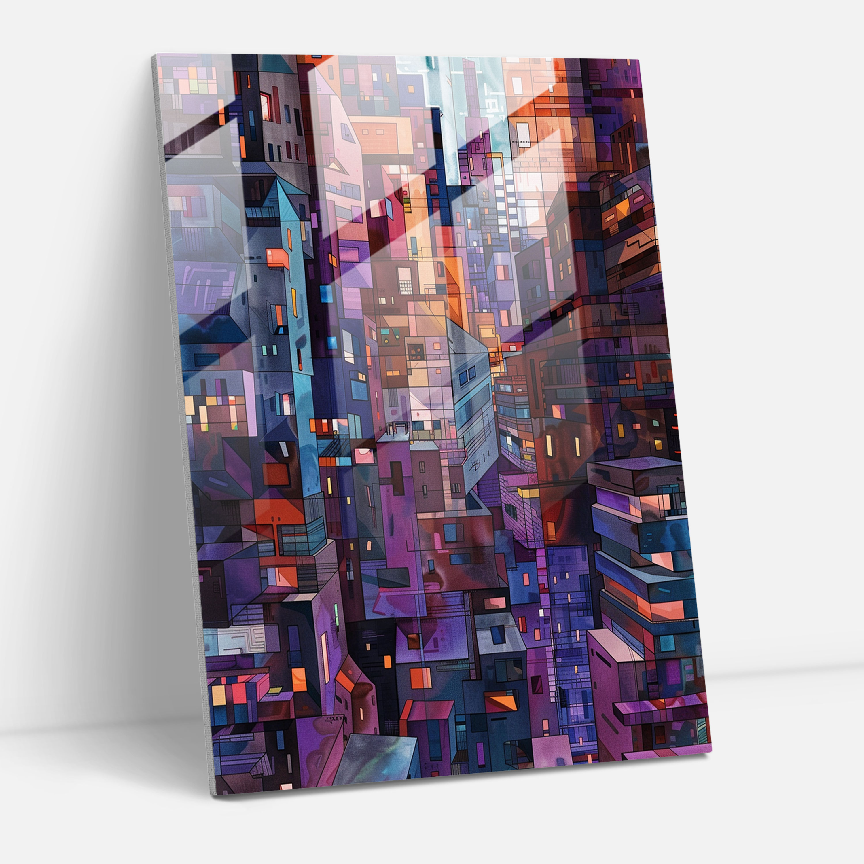 Cubism Cityscape Glass Print - Cubism, Glass Wall Art, Modern Art, Glass Print