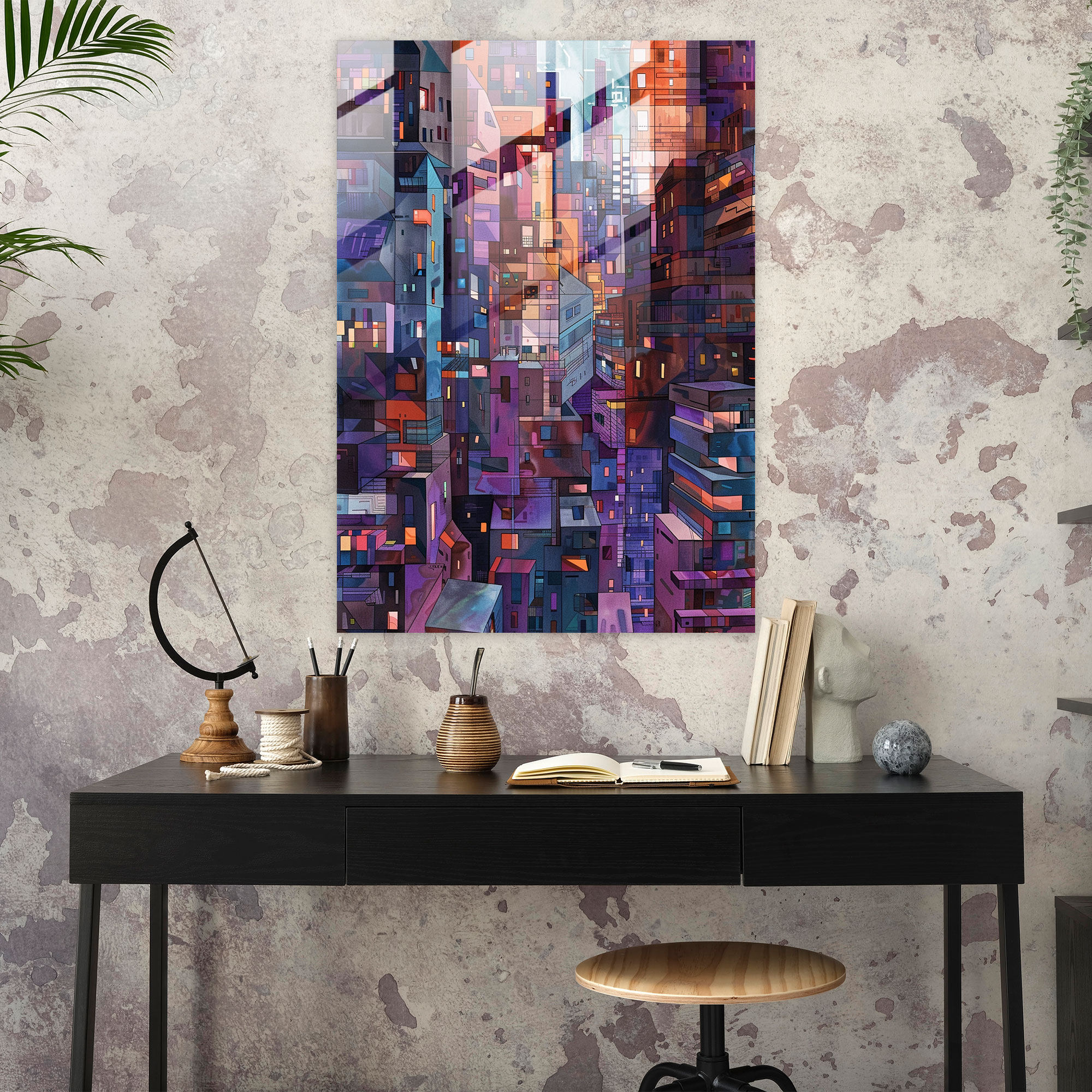 Cubism Cityscape Glass Print - Cubism, Glass Wall Art, Modern Art, Glass Print