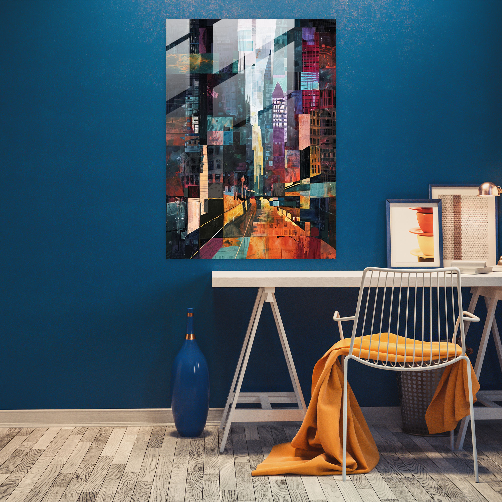 Cityscape Cubism Glass Print - Cubism, Glass Wall Art, Modern Art, Wall Decoration