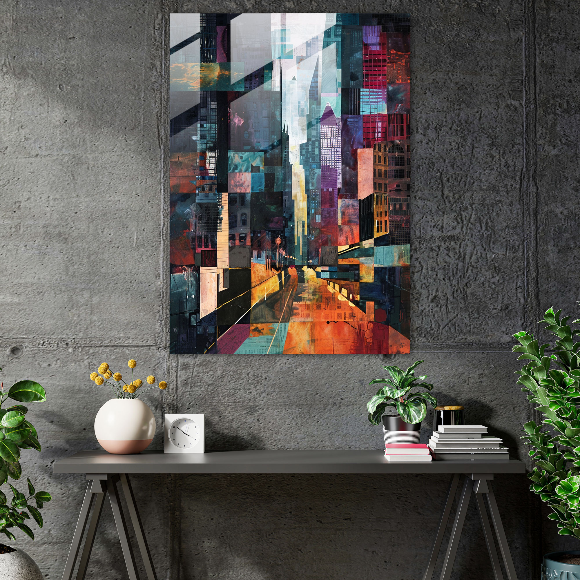 Cityscape Cubism Glass Print - Cubism, Glass Wall Art, Modern Art, Wall Decoration
