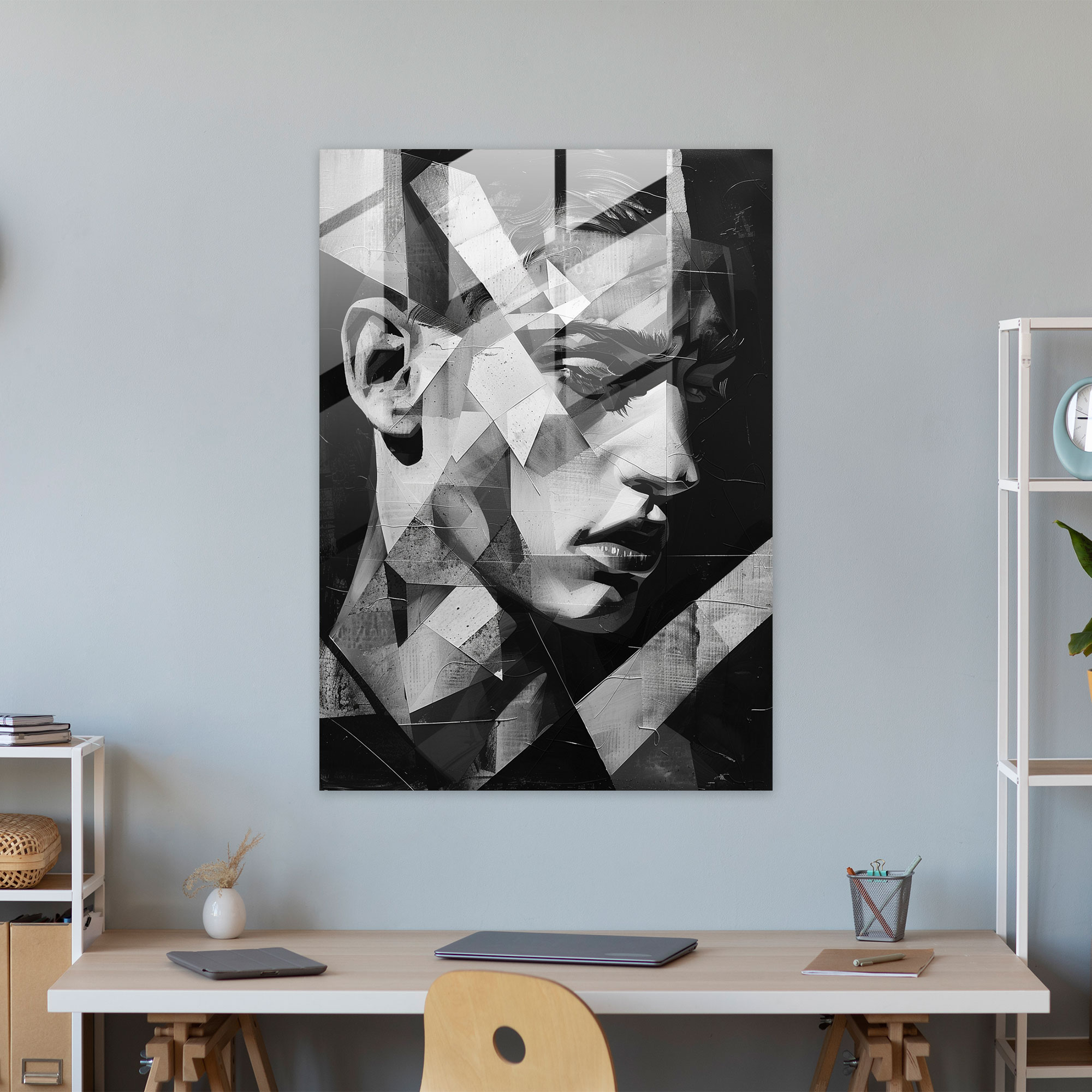 Monochromatic Cubism Glass Art - Cubism, Cubism, Glass Print, Glass Art