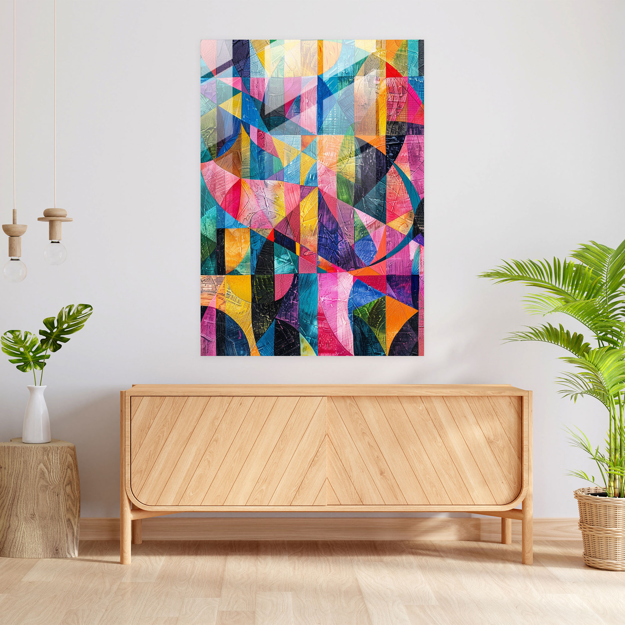 Colorful Cubism Glass Print - Cubism, Modern Art, Glass Print, Cubism
