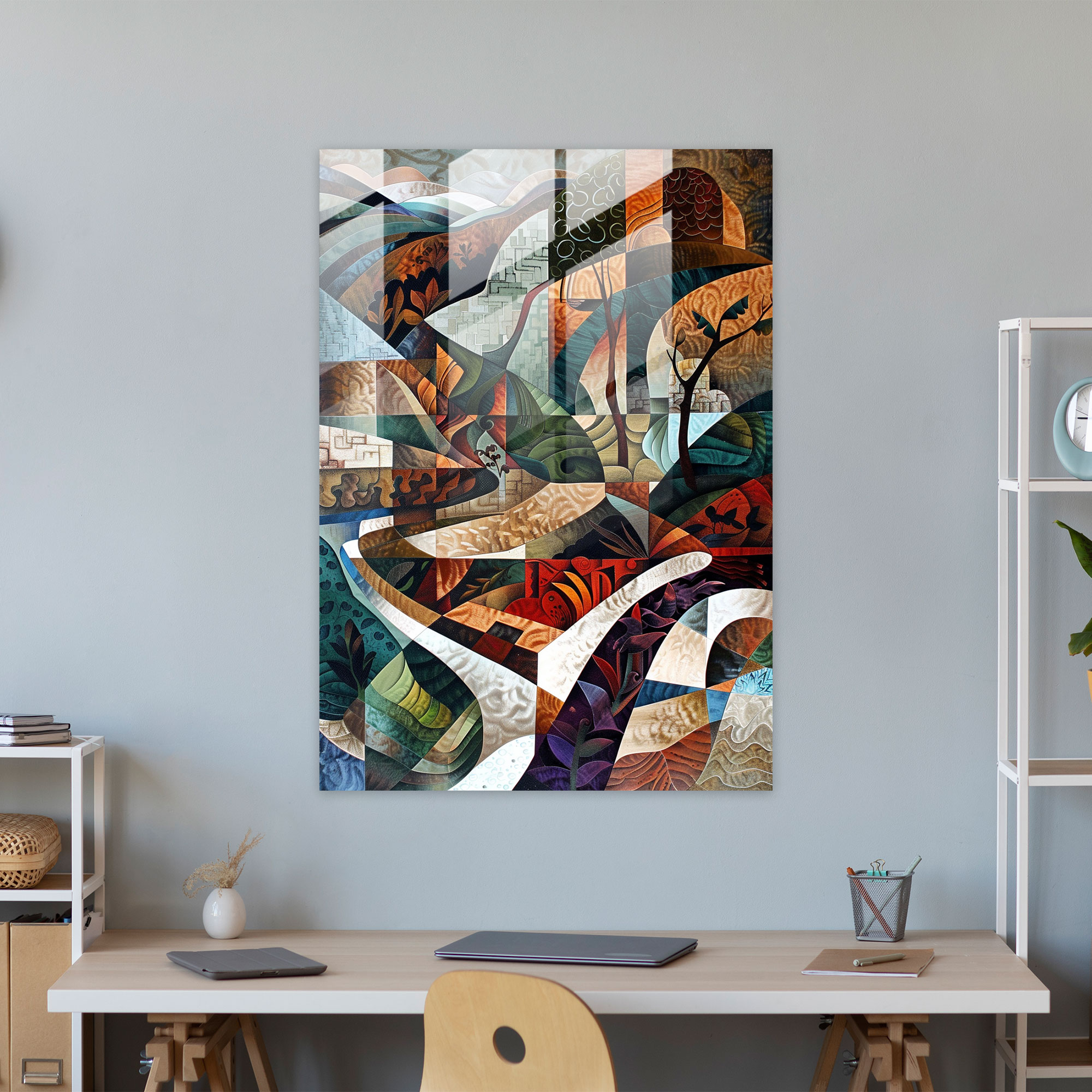 Earthy Cubism Glass Wall Art - Cubism, Modern Art, Glass Wall Art, Cubism