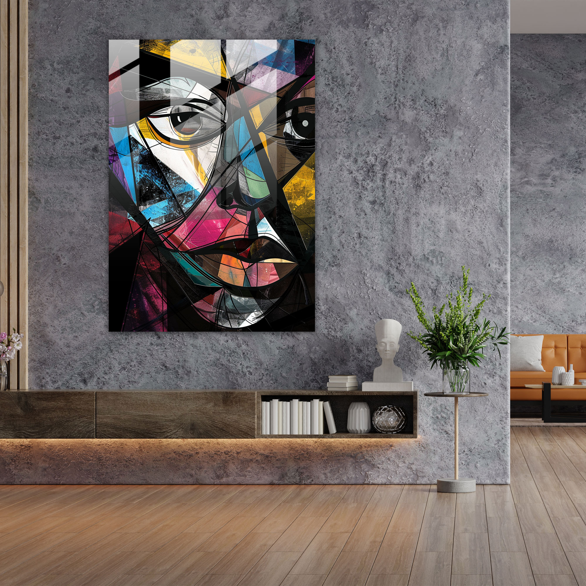 Picasso Inspired Cubism Glass Print - Cubism, Wall Decoration, Glass Art, Modern Art