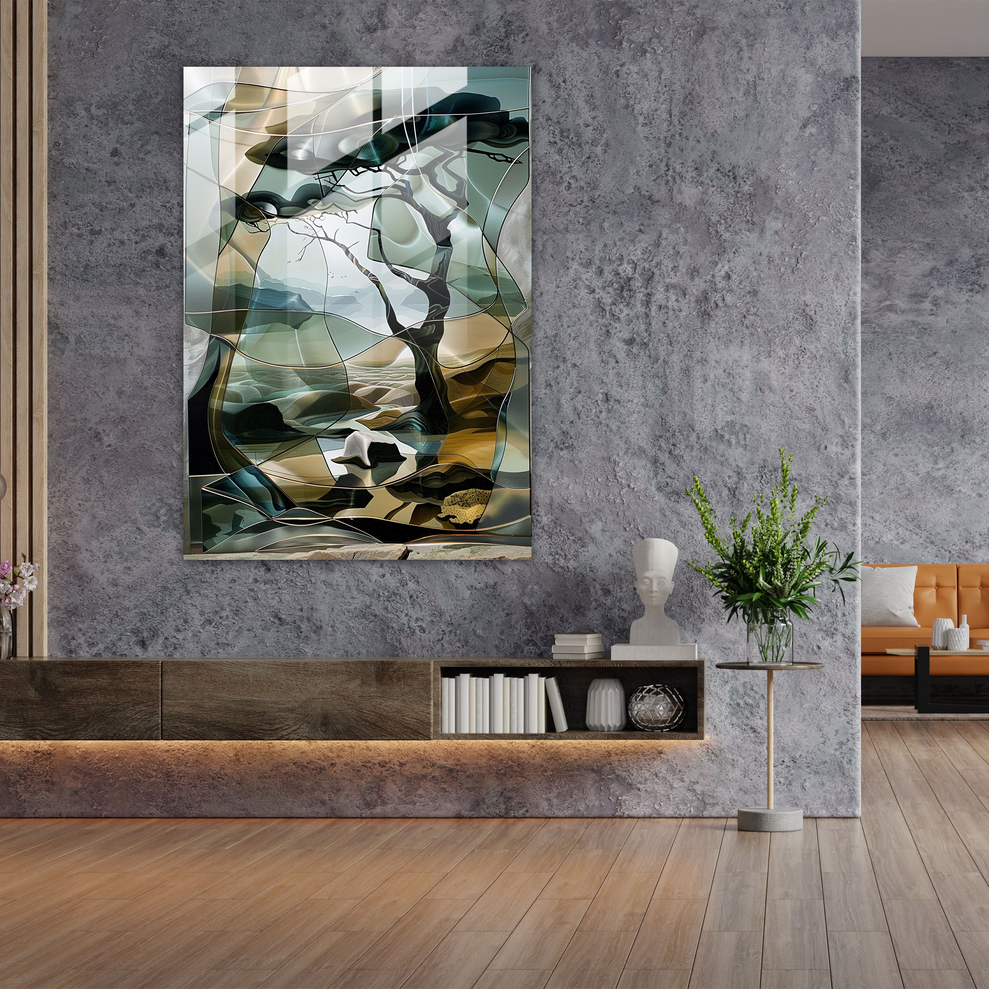 Surreal Landscape Cubism Glass Art - Cubism, Glass Wall Art, Home Decoration, Modern Art