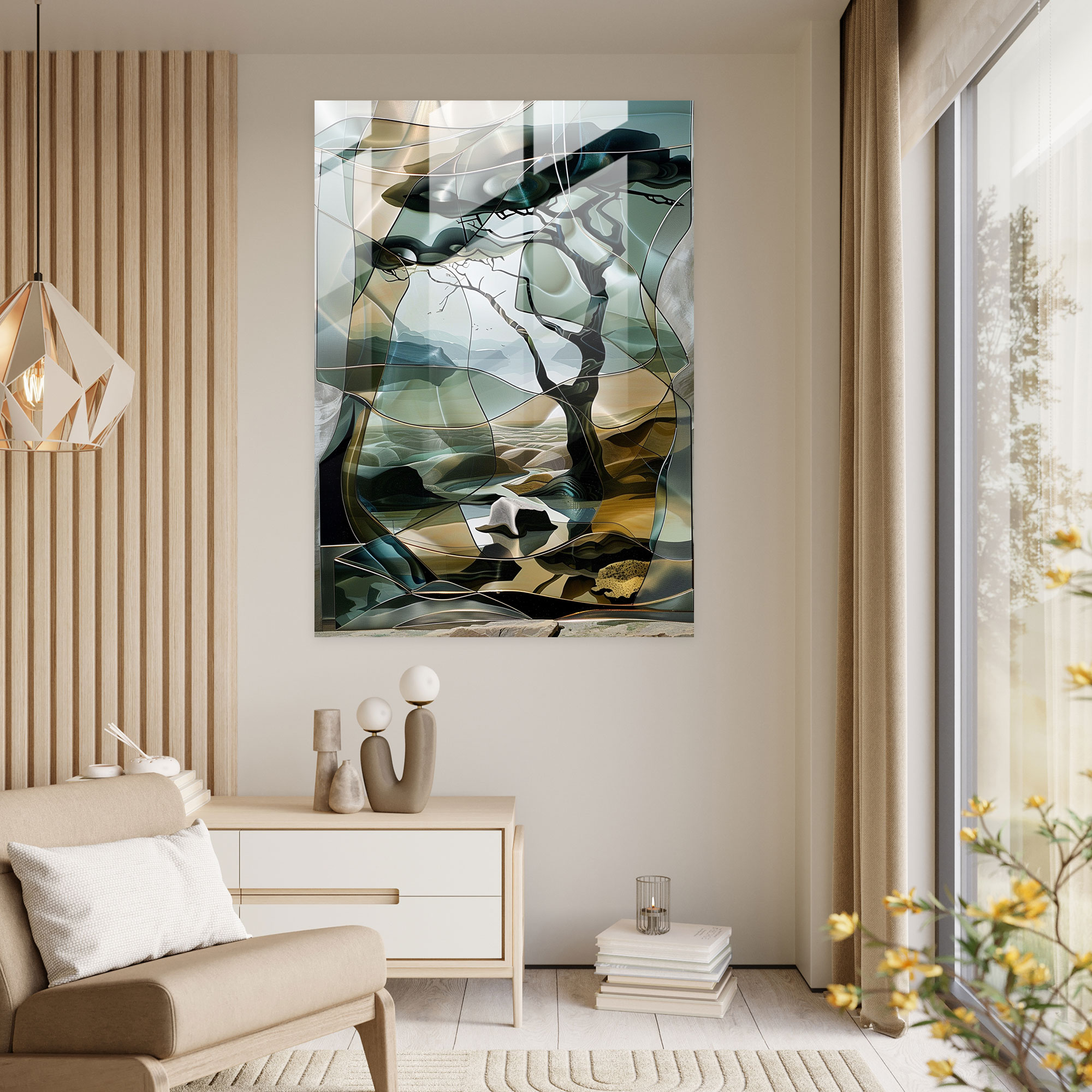 Surreal Landscape Cubism Glass Art - Cubism, Glass Wall Art, Home Decoration, Modern Art