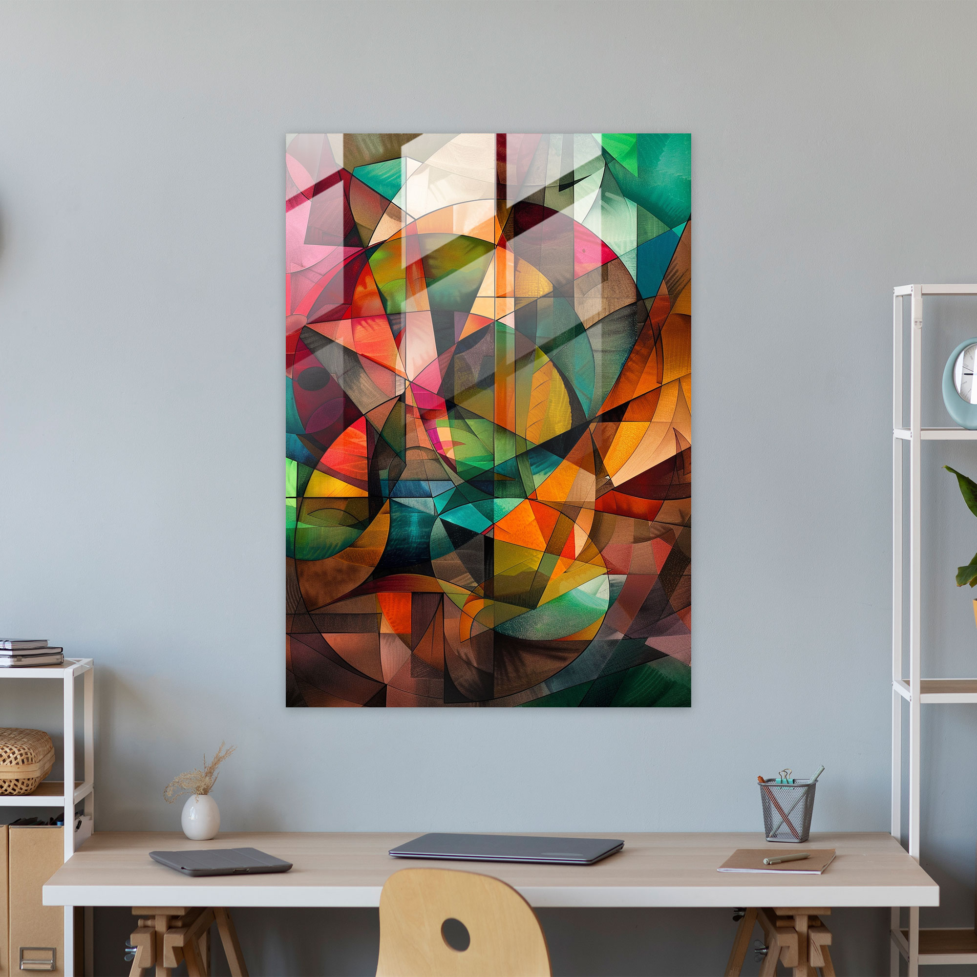 Cubism Geometric Shapes Glass Print - Cubism, Wall Decoration, Glass Art, Modern Art
