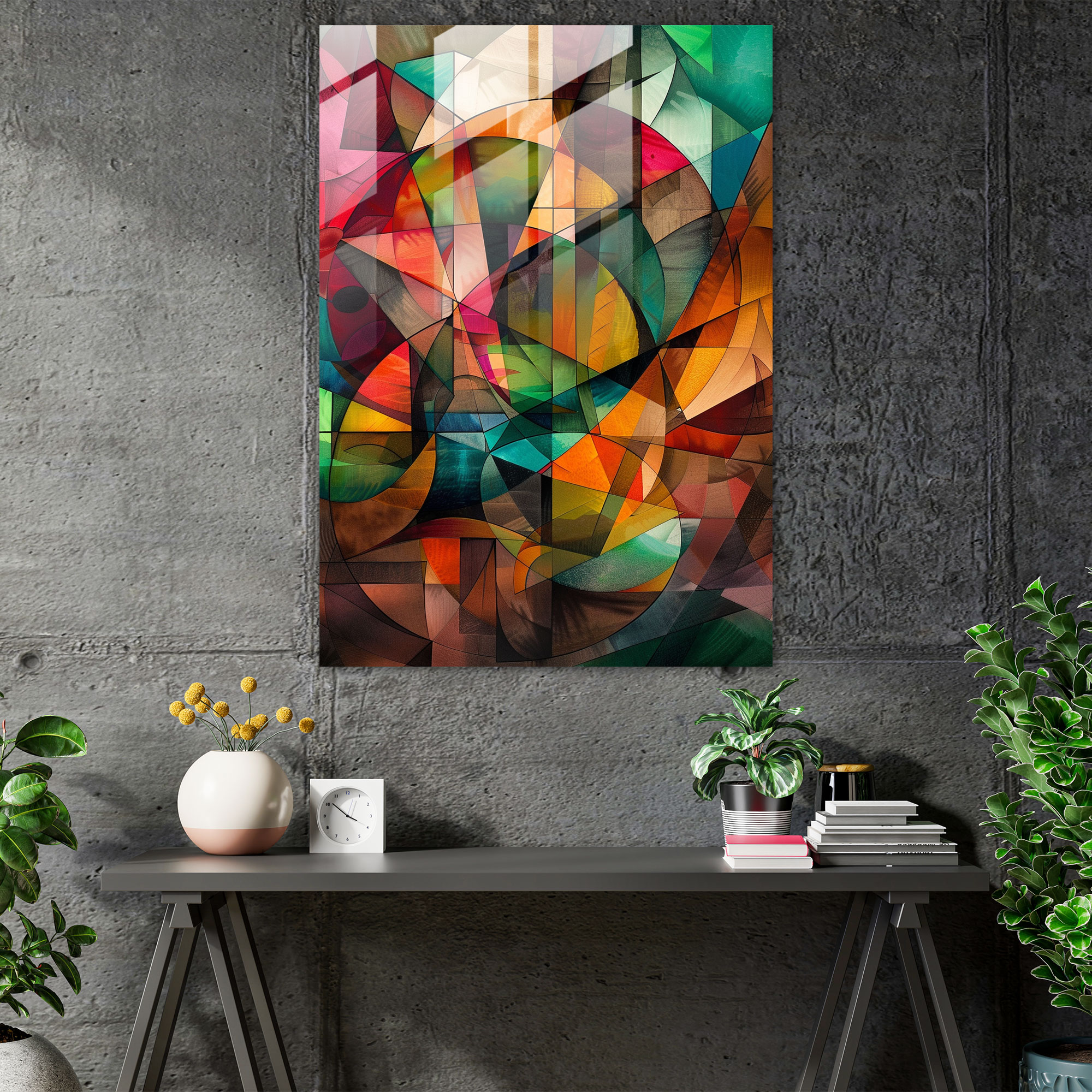 Cubism Geometric Shapes Glass Print - Cubism, Wall Decoration, Glass Art, Modern Art