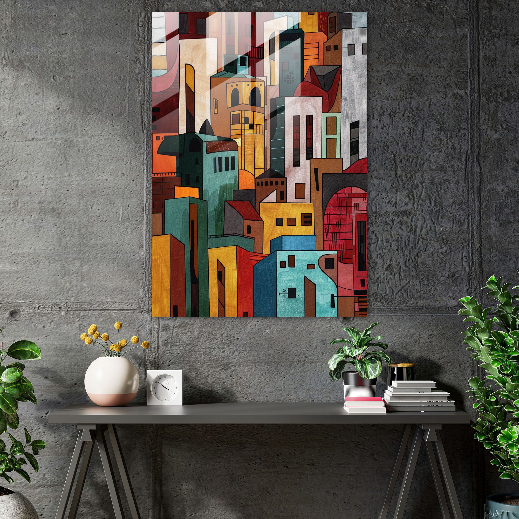 Cubism Cityscape Glass Decoration - Cubism, Home Decoration, Modern Art, Wall Decoration