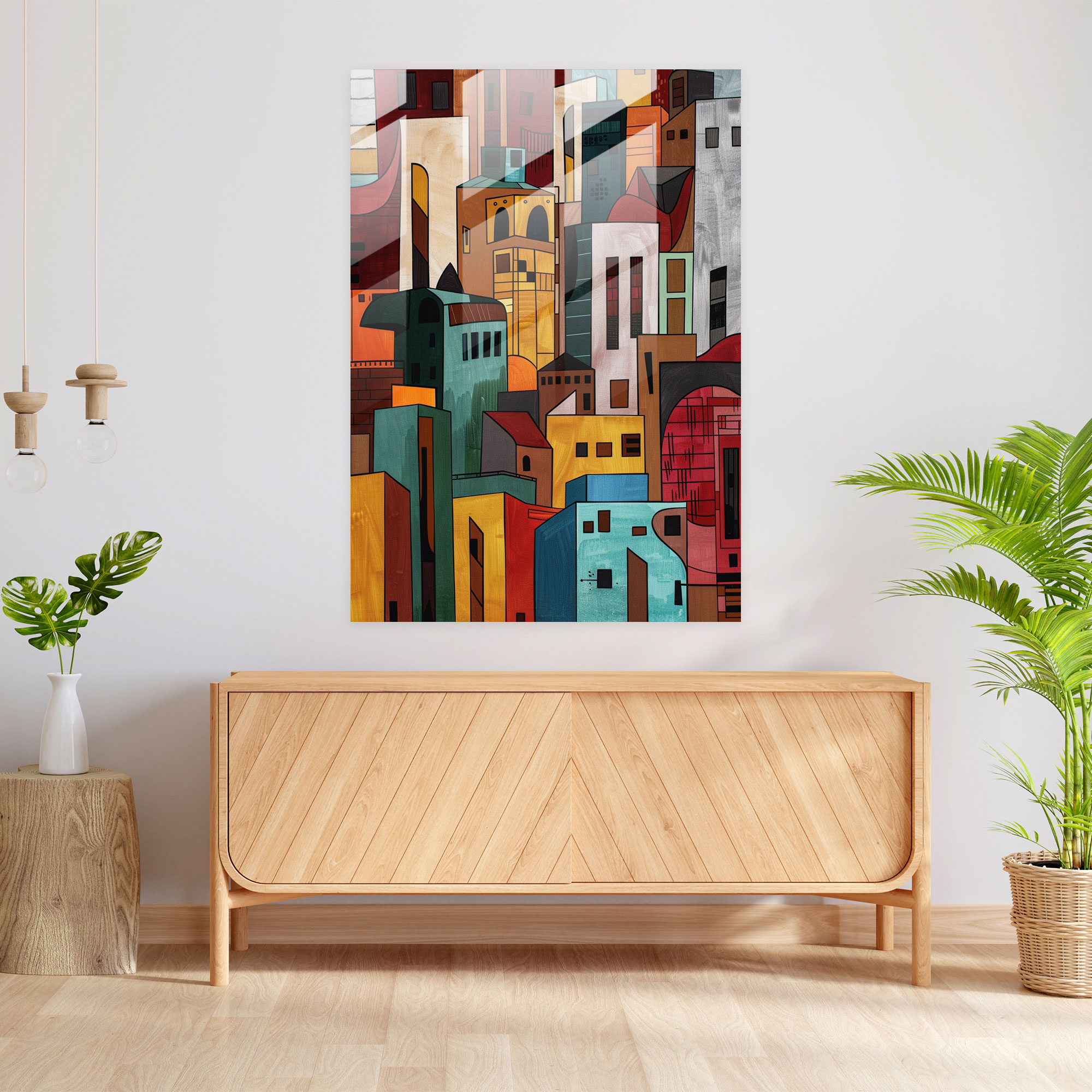 Cubism Cityscape Glass Decoration - Cubism, Home Decoration, Modern Art, Wall Decoration