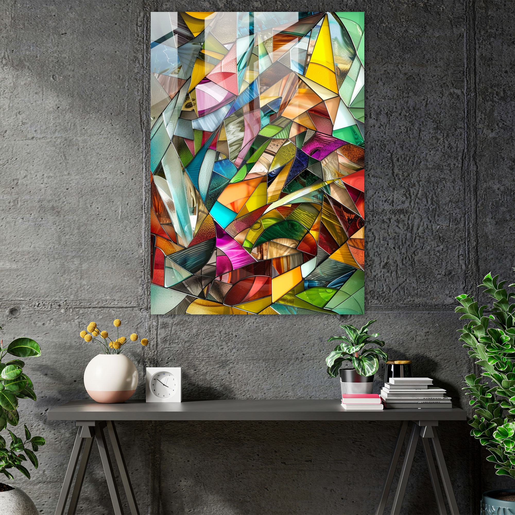 Cubism Surreal Composition Glass Wall Art - Cubism, Home Decoration, Glass Art, Glass Print
