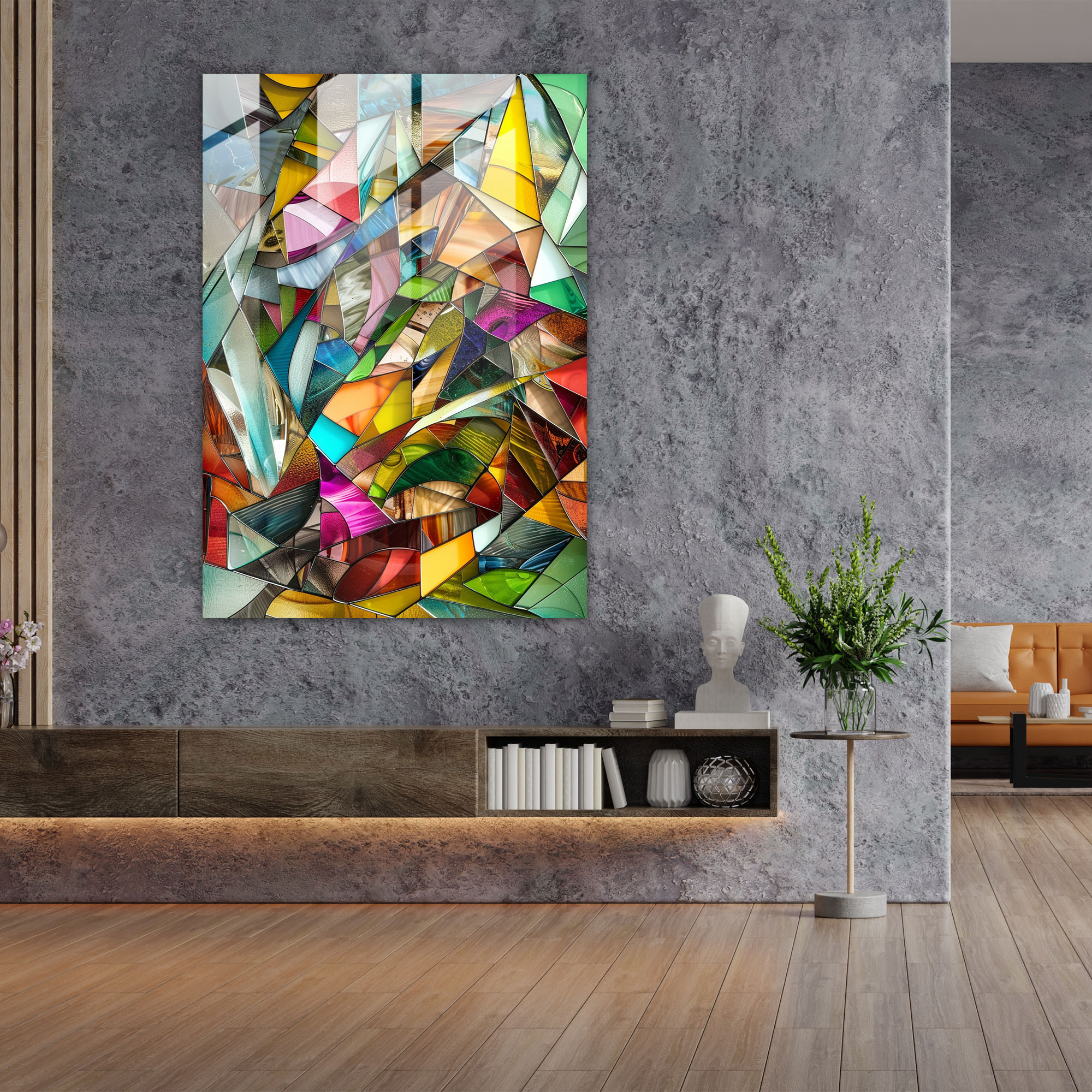 Cubism Surreal Composition Glass Wall Art - Cubism, Home Decoration, Glass Art, Glass Print