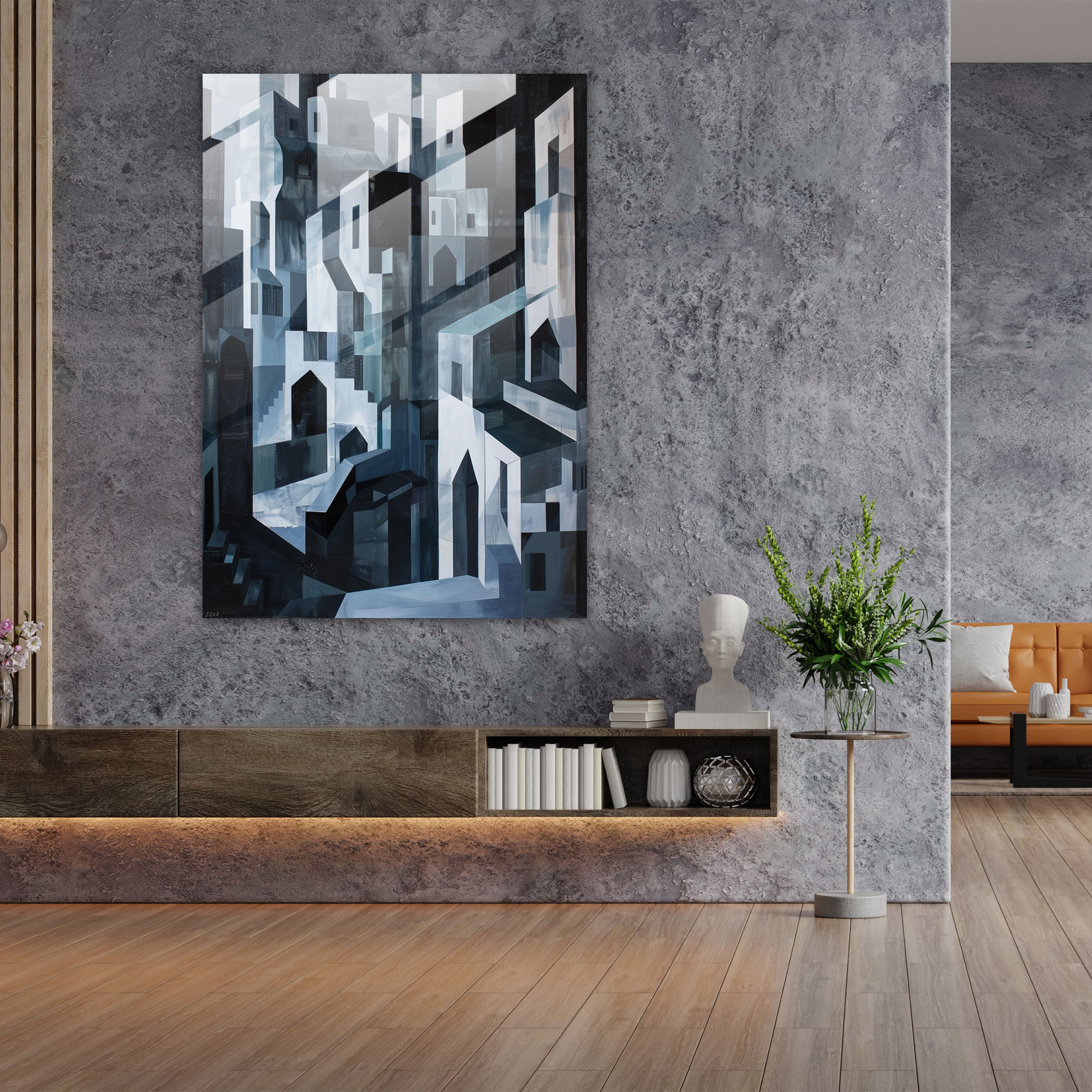 Cubism Abstract Cityscape Glass Decoration - Cubism, Wall Decoration, Home Decoration, Glass Wall Art