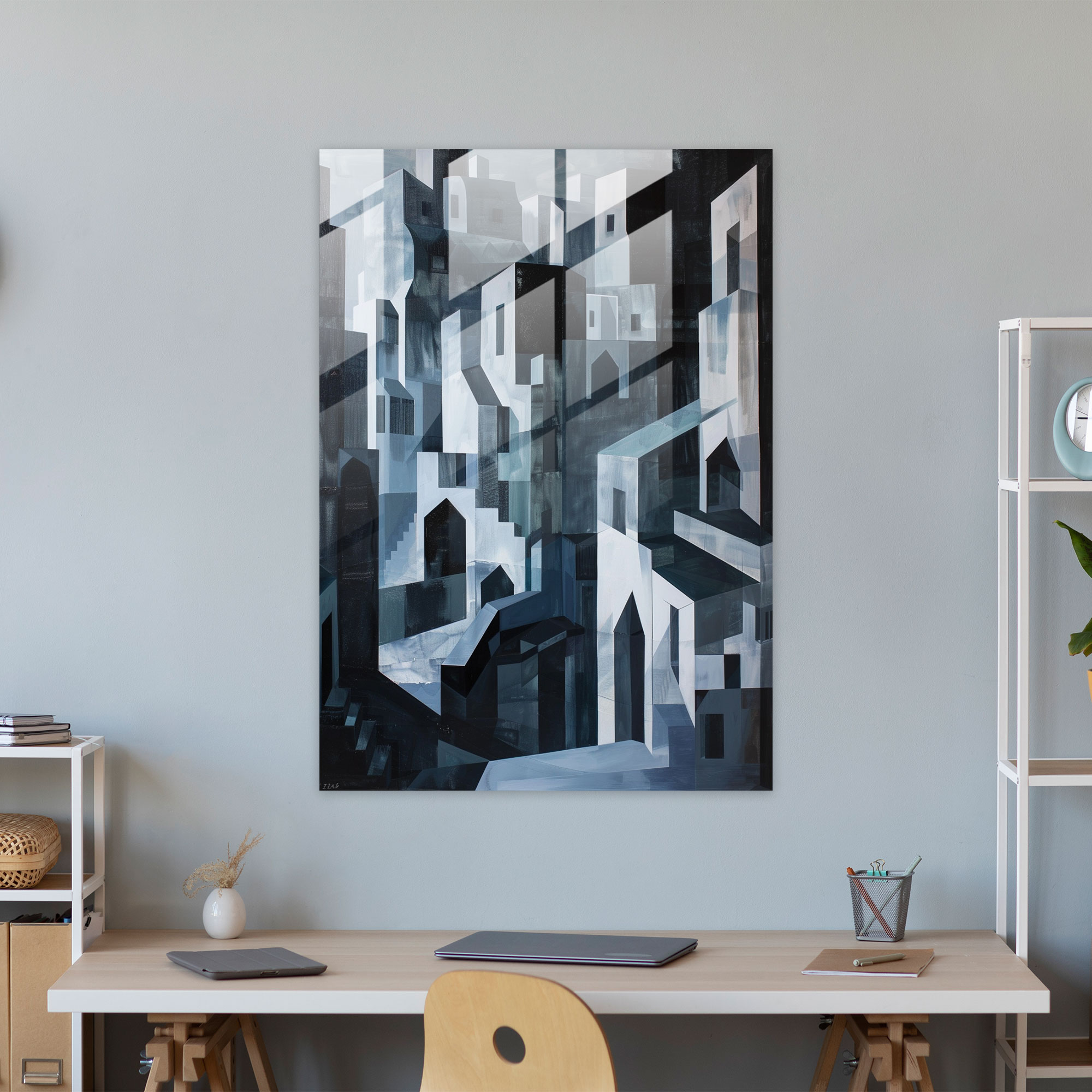 Cubism Abstract Cityscape Glass Decoration - Cubism, Wall Decoration, Home Decoration, Glass Wall Art