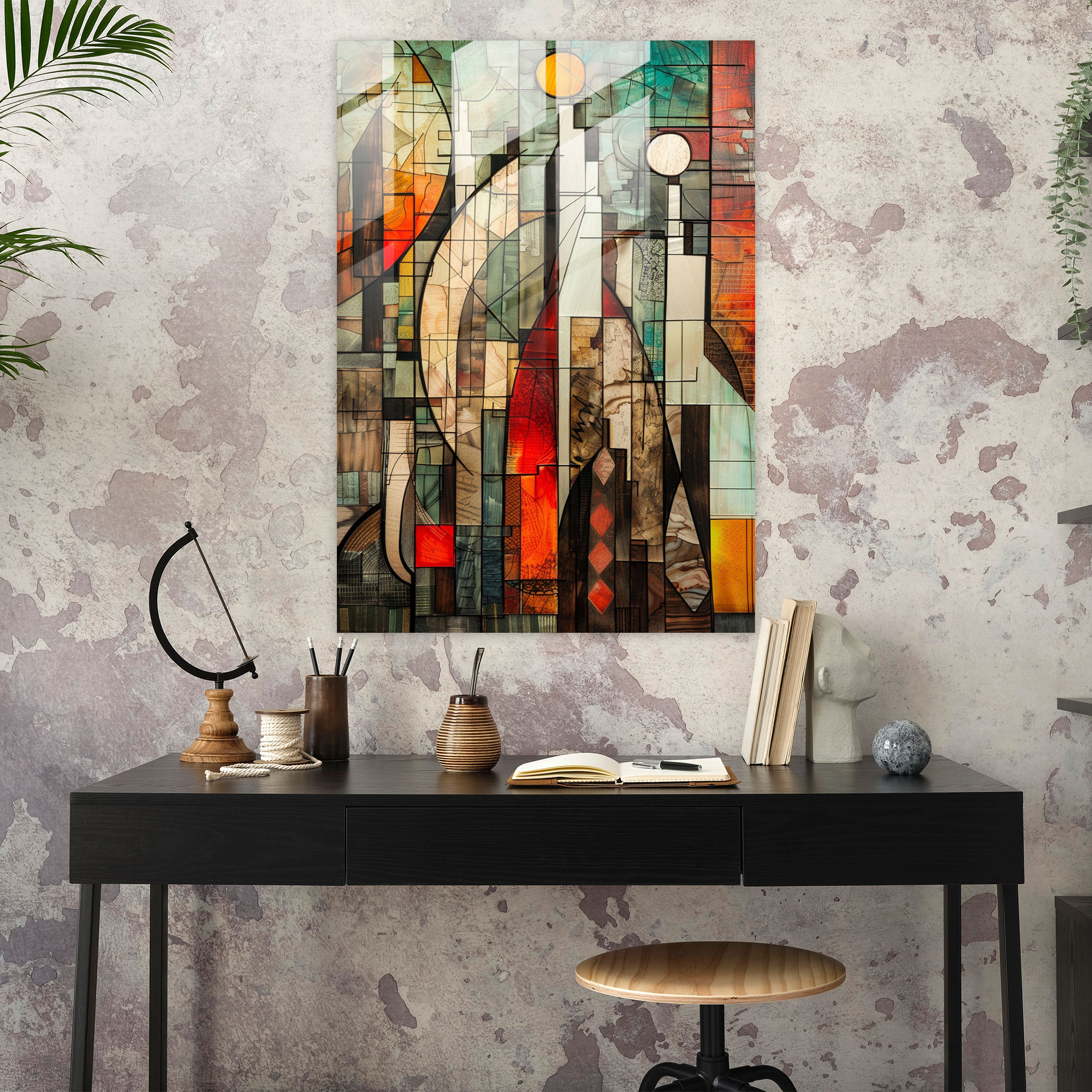 Cubism Cityscape Glass Wall Art - Cubism, Cubism, Wall Decoration, Modern Art