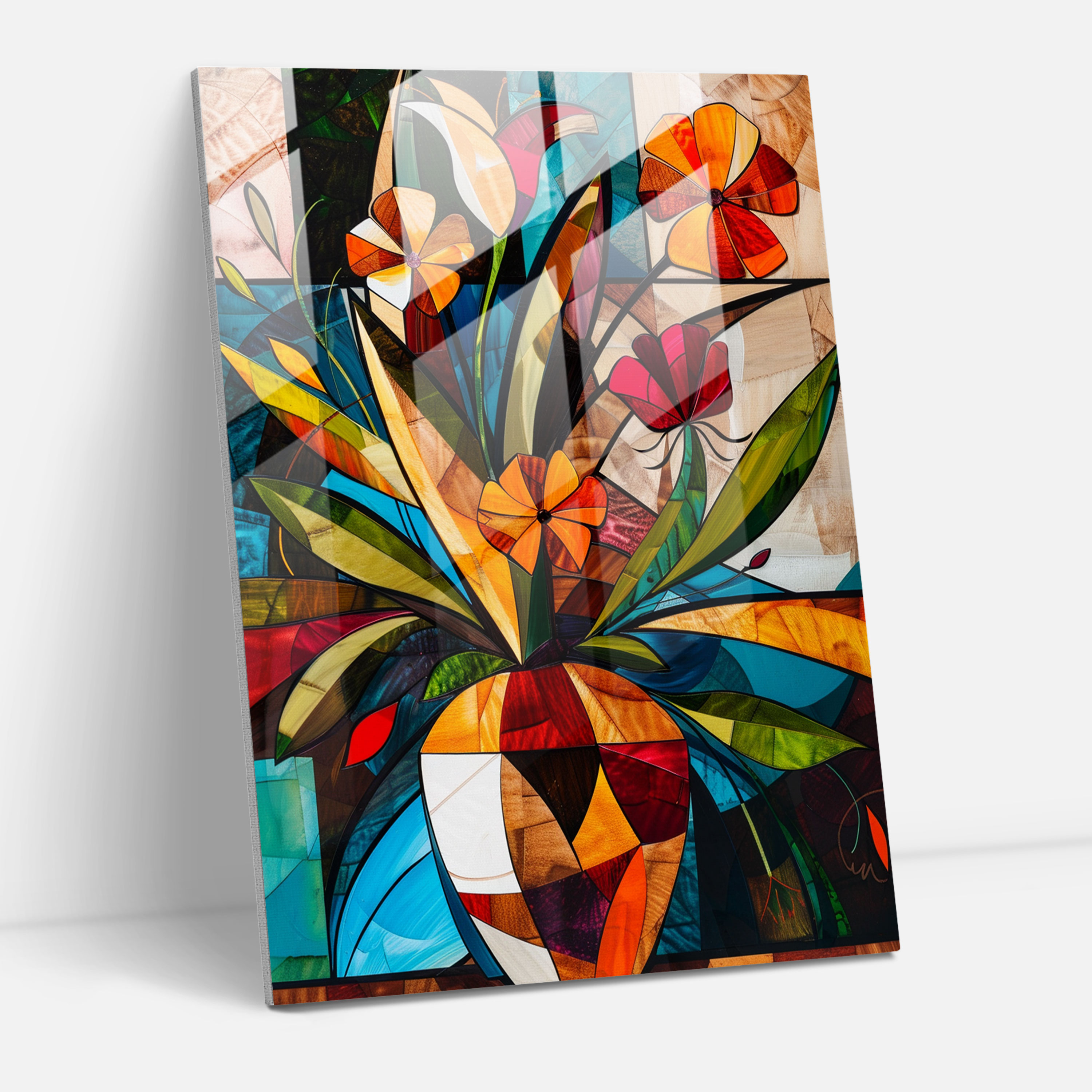 Cubism Glass Floral Print - Cubism, Modern Art, Glass Print, Cubism